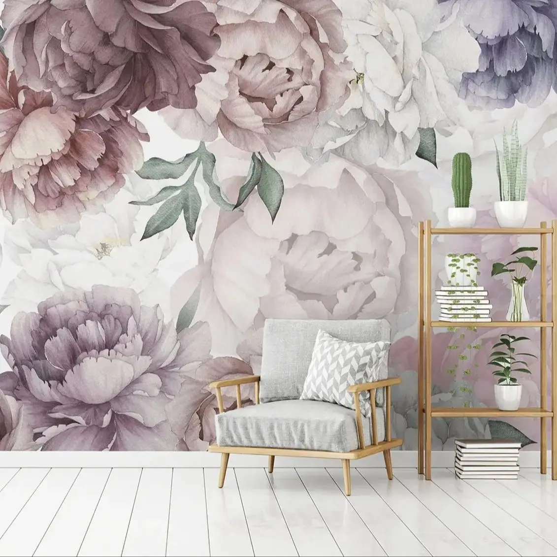 

Soft Peony Nursery Floral Wallpaper Mural, Peony Wallpaper Watercolor Soft Floral Wall Mural