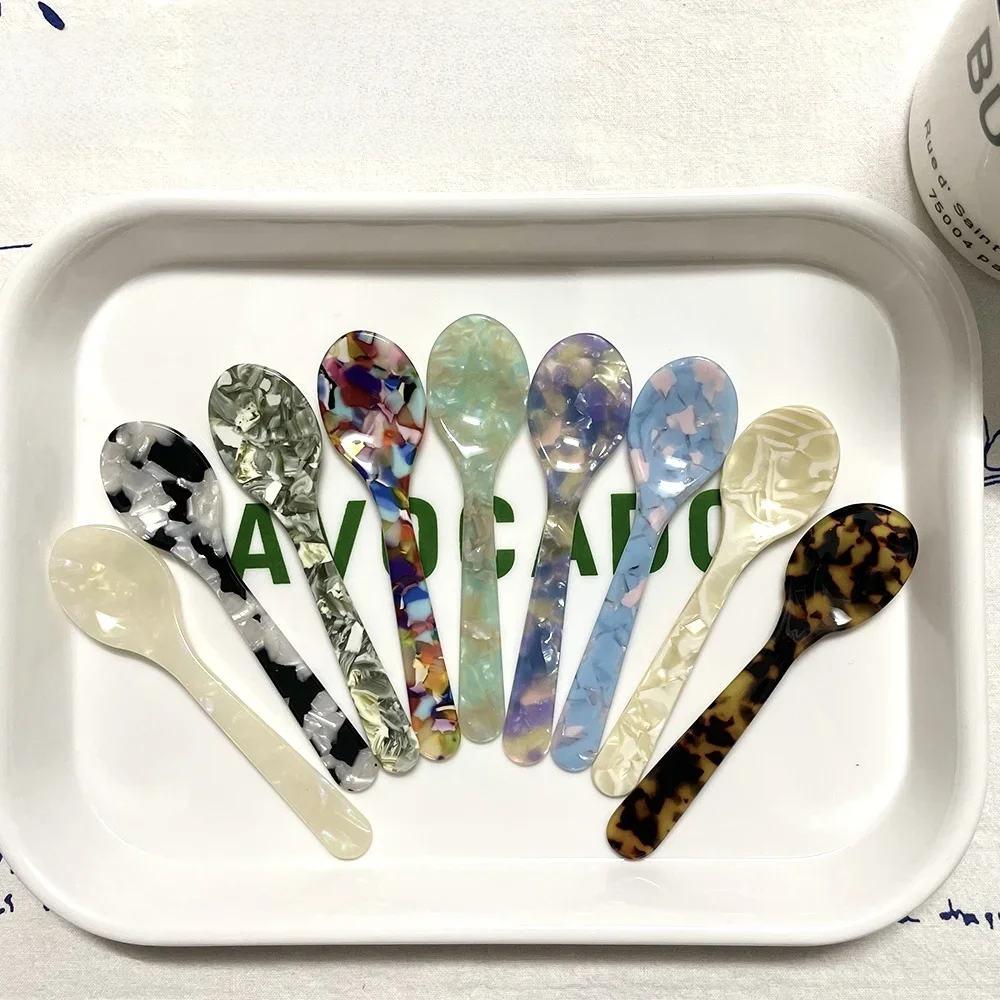 Cuillère à glace en acrylique colorée de 11CM, cuillère à Caviar pour crème, café, cuillères à remuer, cuillère à Dessert, cuillère à café artisanale, outil de cuisine, vaisselle