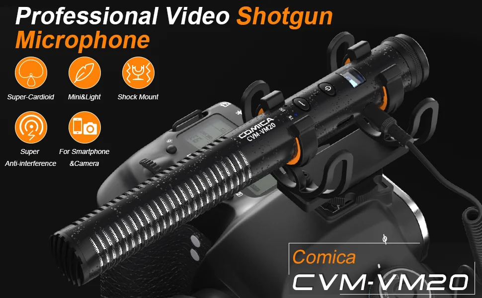 COMICA VM20 Shotgun-Mikrofon, professionelles Super-Nierenmikrofon mit Shock Mount, Kameramikrofon für Videoaufnahmen – Detail 7