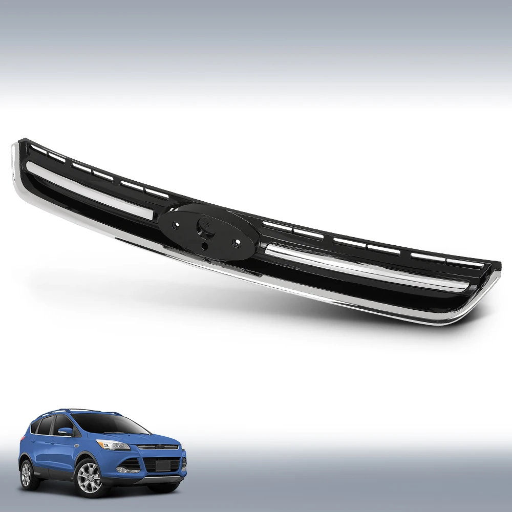 

Front Upper Bumper Grille Grill W/ Chrome Molding Fit for 2013-2016 Ford Escape Strong Durable Sturdy Car Exterior