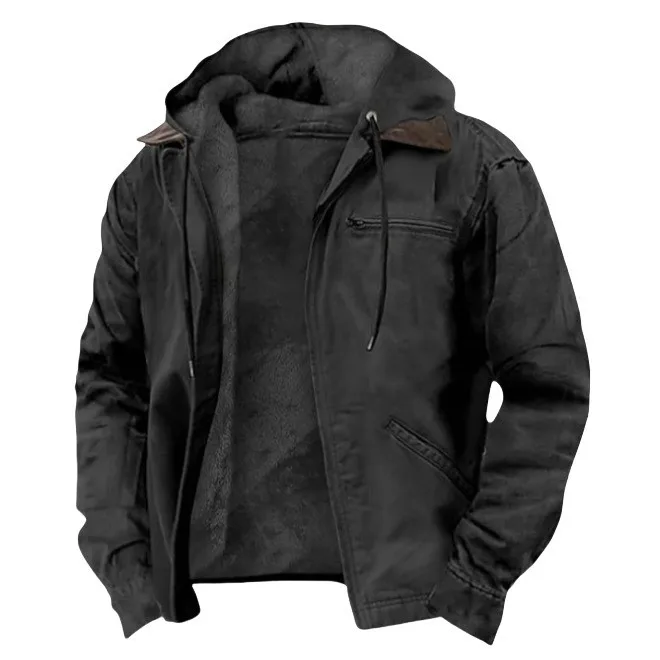 Zipper Hooded Coat Loose Fit with Regular Sleeve Side Seam Pocket Long Length Pocket Long Sleeve Autumn Hooded Jacket Men Jacket