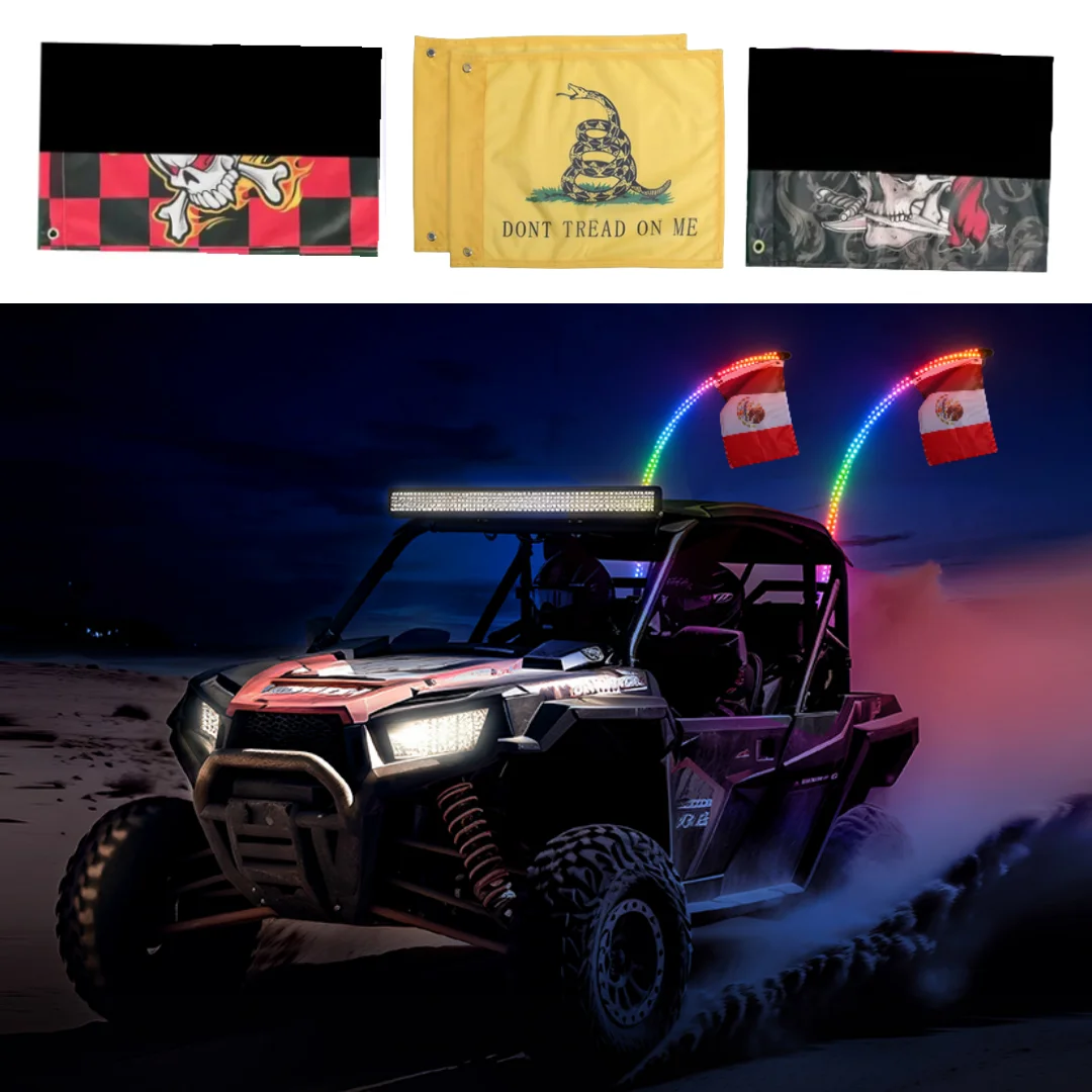 4FT Whip Lights ，Led Whip Light，Spiral RGB Chasing Lighted Whips Flags for Off- Road Vehicle ATV UTV RZR Jeep Trucks Dunes