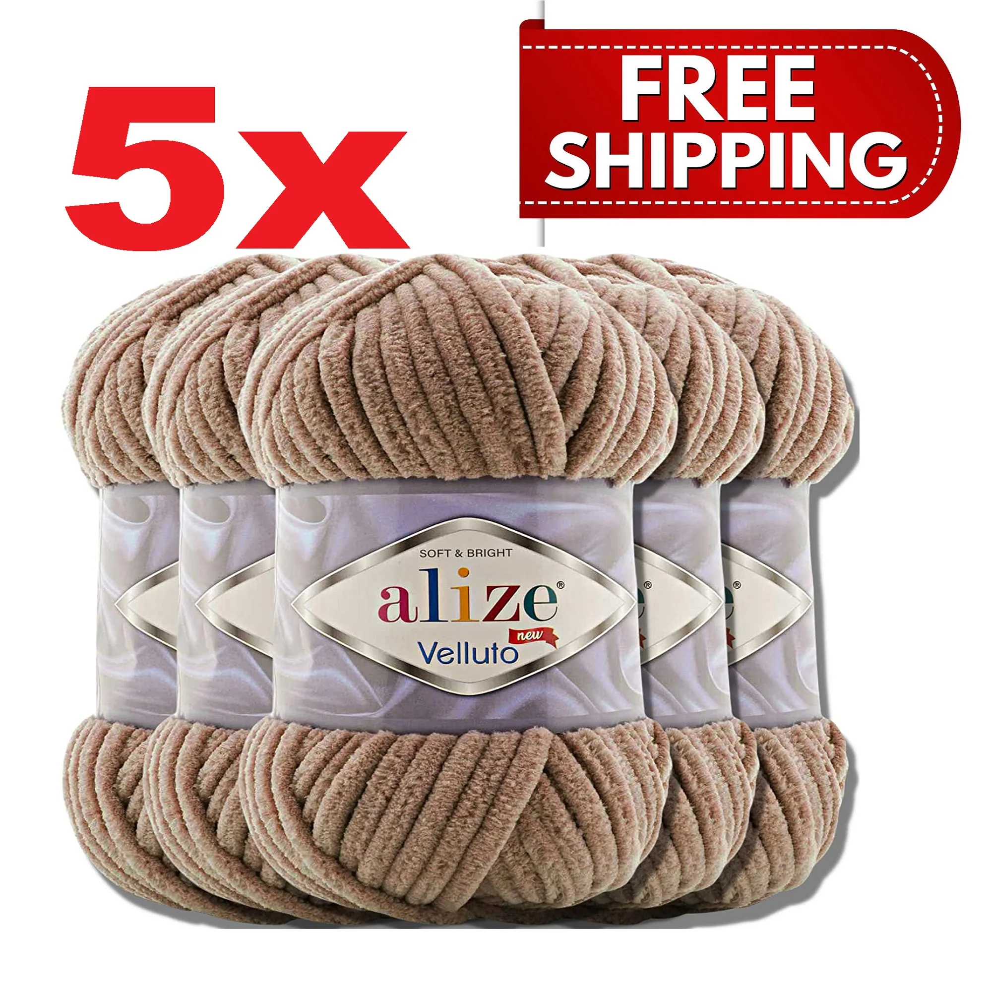 Alize Velluto 5 Pieces - Free Shipping - Chunky Yarn Baby Soft Bulky Thick Knitting Crochet Toys Velvet Chenille Amigurumi Wool