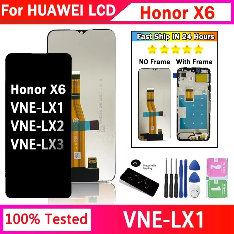 

100% Tested NEW For HonorX6 LCD Display Touch Screen Digitizer Assembly For Honorx6 VNE-LX1, VNE-LX2, VNE-LX3 Display With Frame