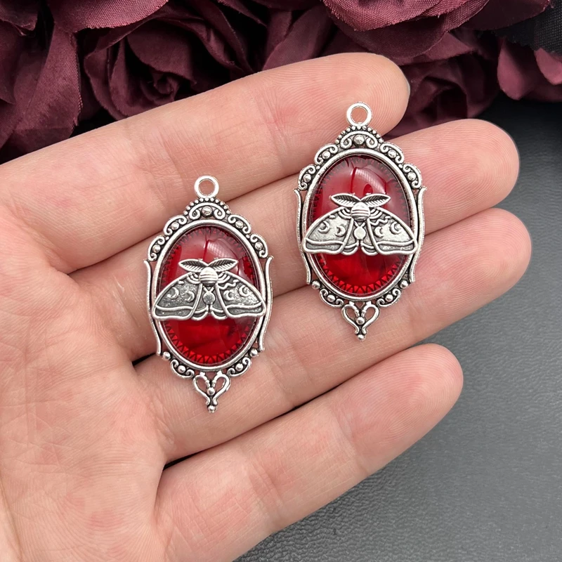 4pcs Gothic Moon Moth Silver Plated Charms