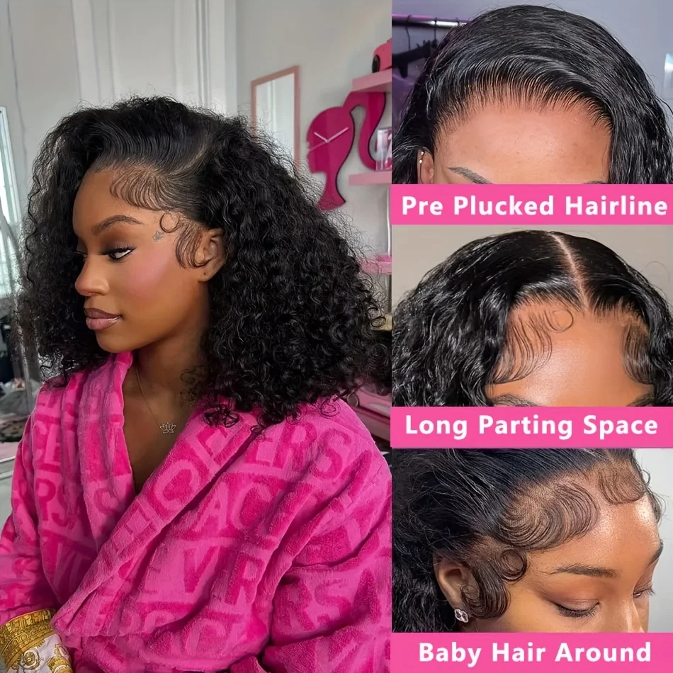 Deep Wave Bob Wig Human Hair 13x4 Curly Lace Front Wigs Human Hair Pre Plucked Short Curly Frontal Bob Wigs For Black Women Wet And Wavy 4x4 Lace Closure Bob Wigs image 2
