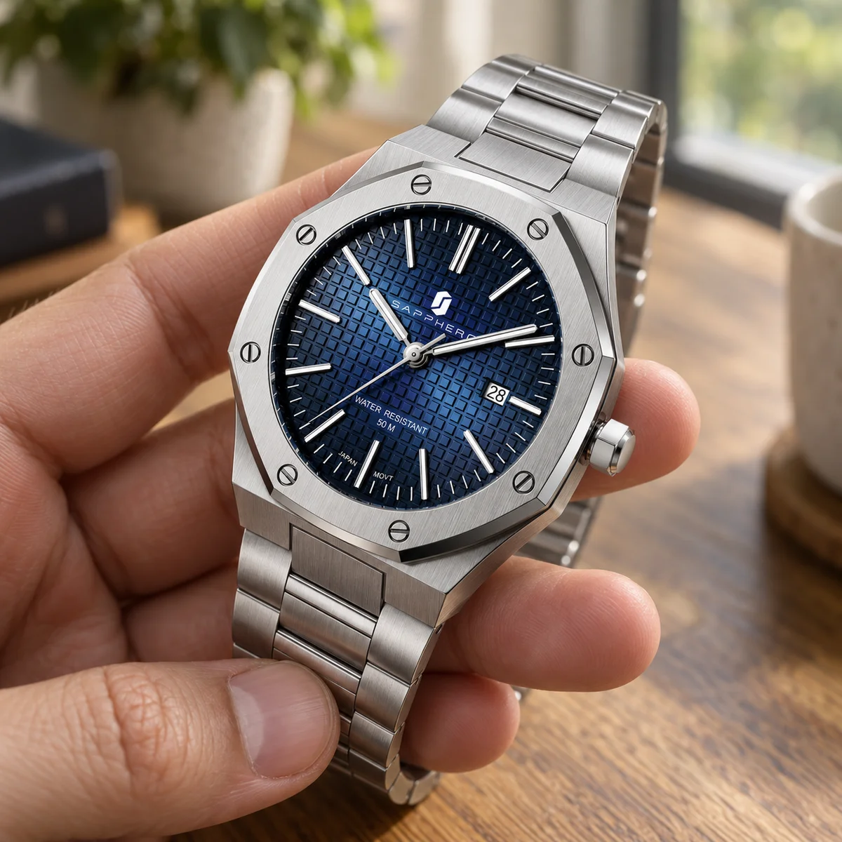 Smartwatch Watches Birthday Gift For Men - SAPPHERO メンズクォーツ腕時計 アナログ ステンレススチール製 日付表示 日本製ムーブメント搭載