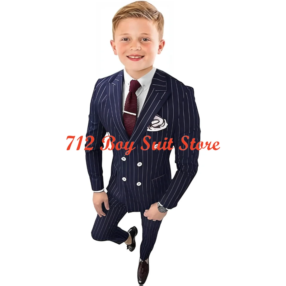 

Boys Pinstriped Suit 2 Pieces Boy's Tuxedo Suits Double-Breasted Jacket Pants Set Shawl Collar Wedding Formal Suits for Boys