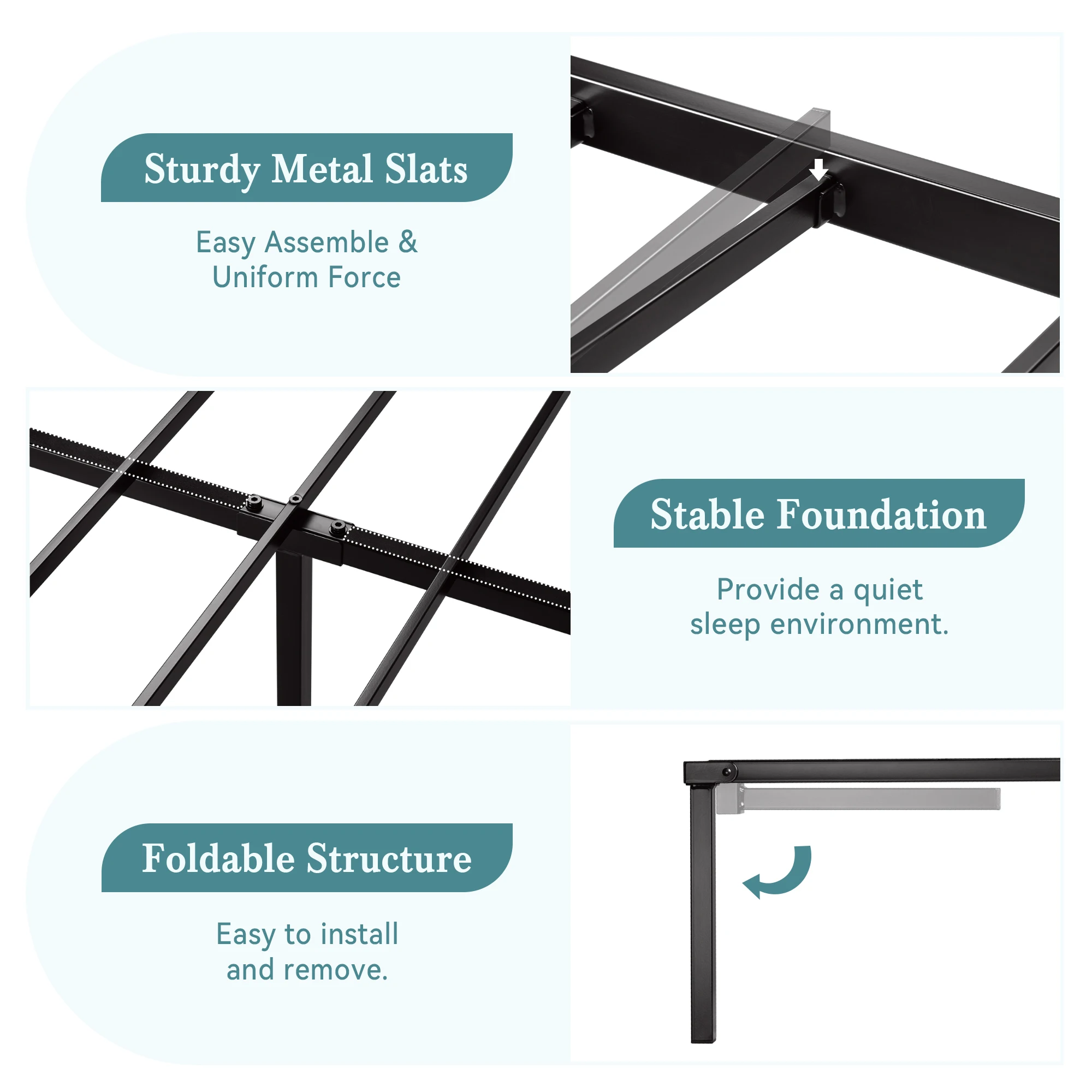 هيكل سرير HOOMIC مع لوح رأسي خشبي، سرير بمنصة معدنية مع كريم أساس مرتبة قوية، لا حاجة إلى صندوق زنبركي، #5