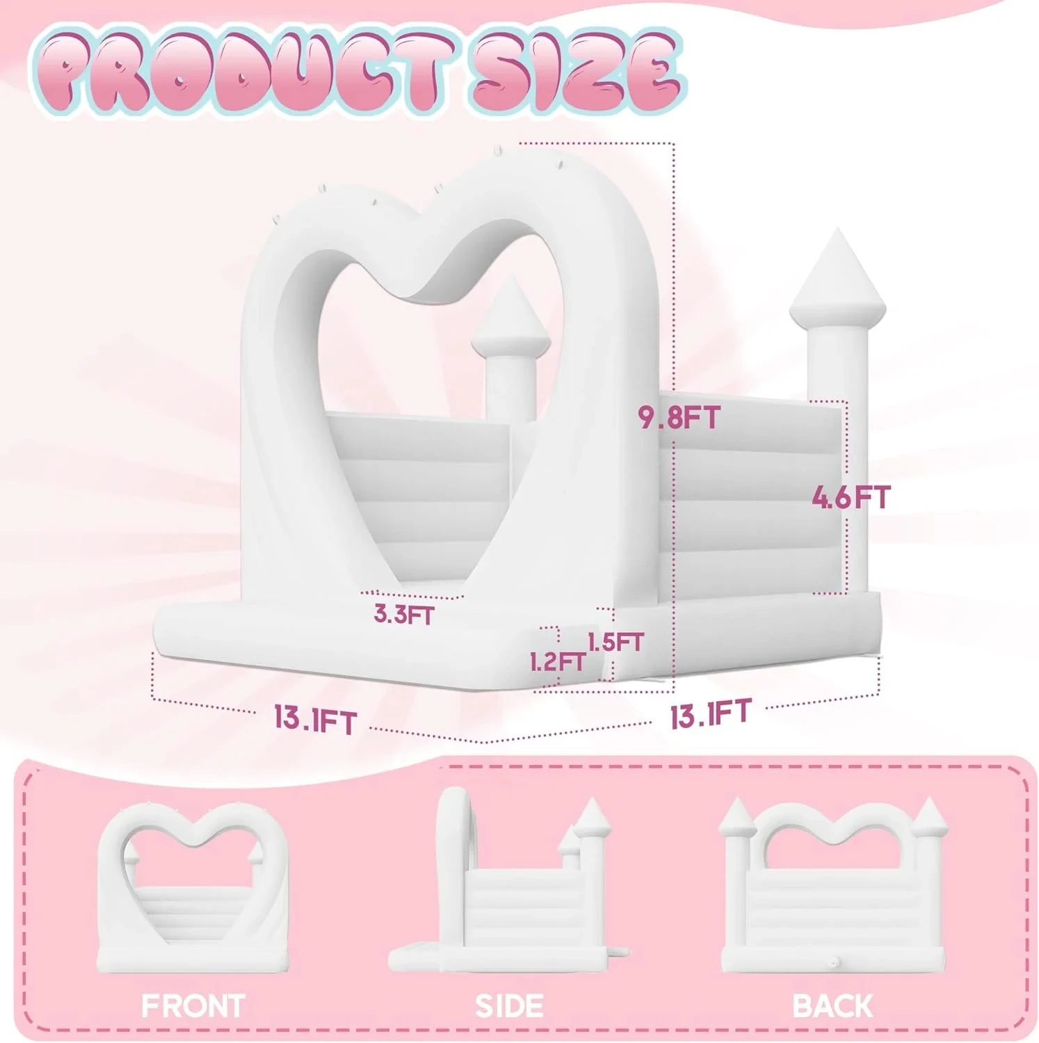 Castillo blanco inflable de PVC de 13 pies con forma de corazón, nuevo diseño, casa de rebote blanca inflable con soplador de 750W, para bodas y fiestas