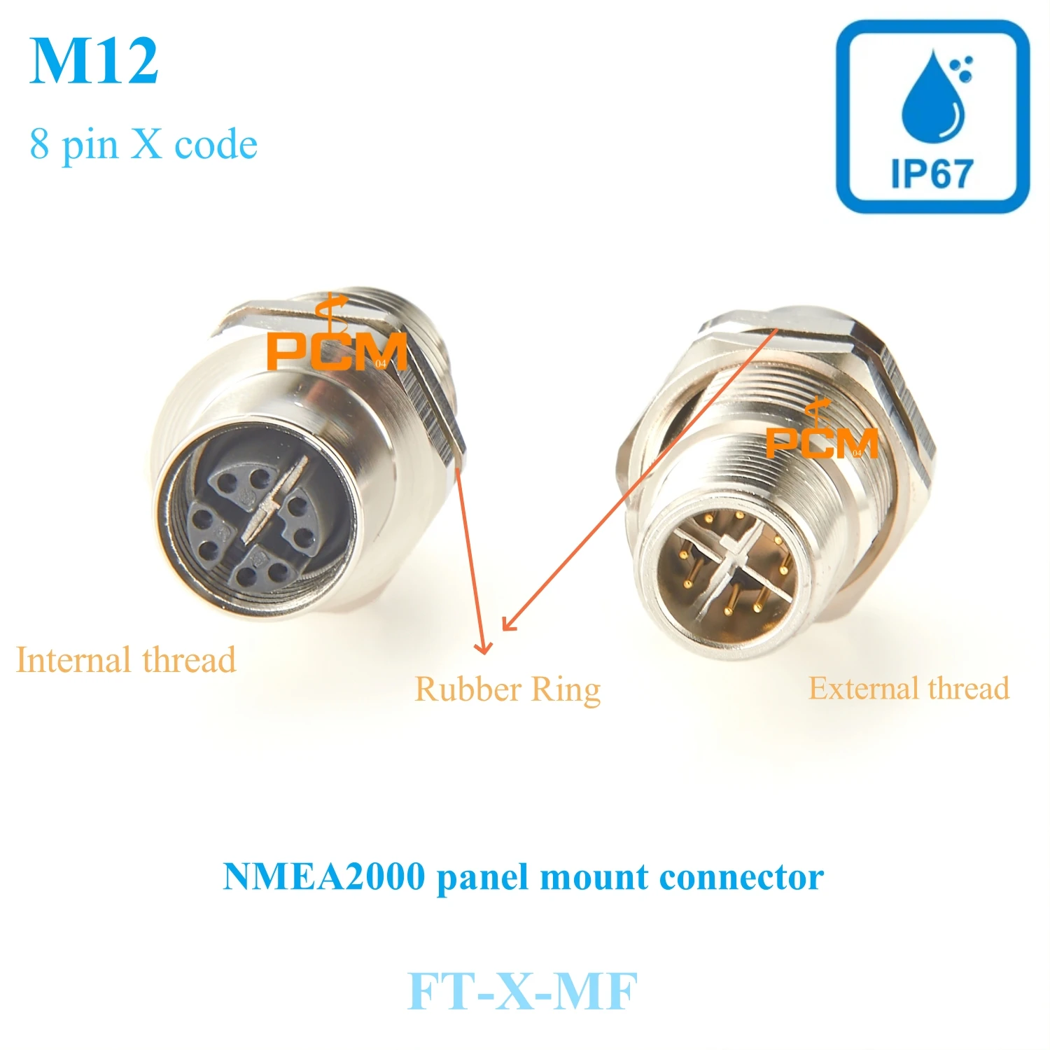 NMEA2000 M12 X Code 8 Pin Male to Female Connector Panel Mount Waterproof IP67 M12 Connector for Marine Navigation Equipment
