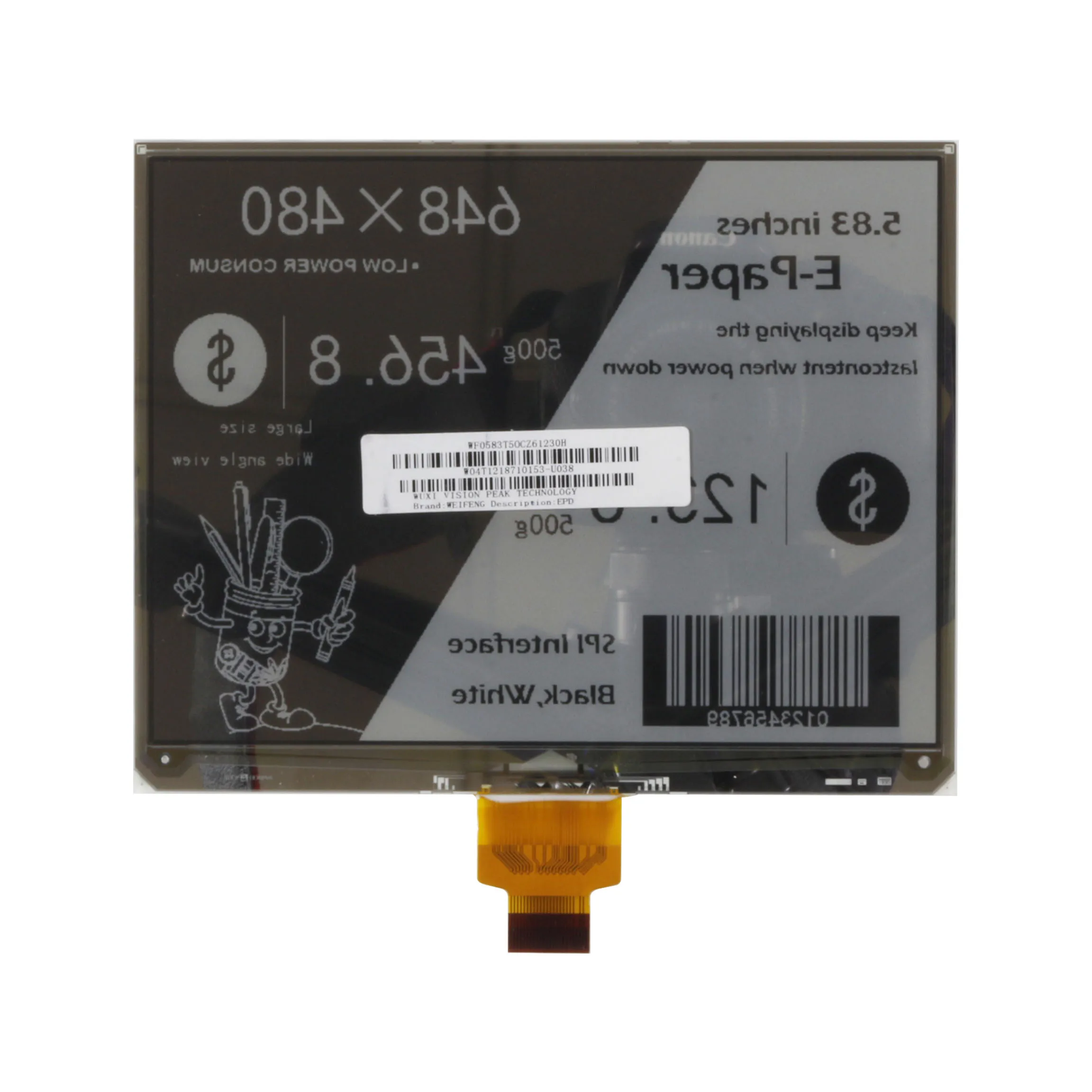 WFT0583CZ61 5.83inch e-paper e-ink displej čepice pro malina pi, 648×480 pixelech, černá / bílá dual-color, SPI rozhraní