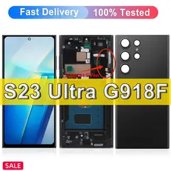 Super AMOLED For Samsung S23 Ultra Display For Samsung S23 Ultra 5G S918 S918B S918U LCD Touch Screen Replace Digitizer +Frame
