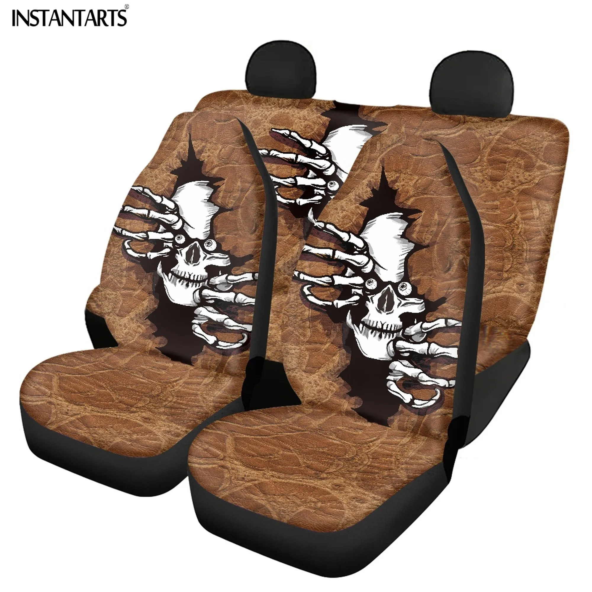 

INSTANTARTS 4Pcs Vehicle Seat Protector Funny Skull Design 2022 New Creative Stain Resistant Easy to Clean Car Universal Covers