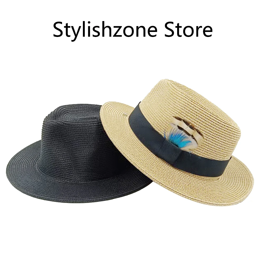 Brand new natural Panama soft straw hat Caps for men summer women's/men's narrow brim beach sun hat anti-UV fedora birthday gift