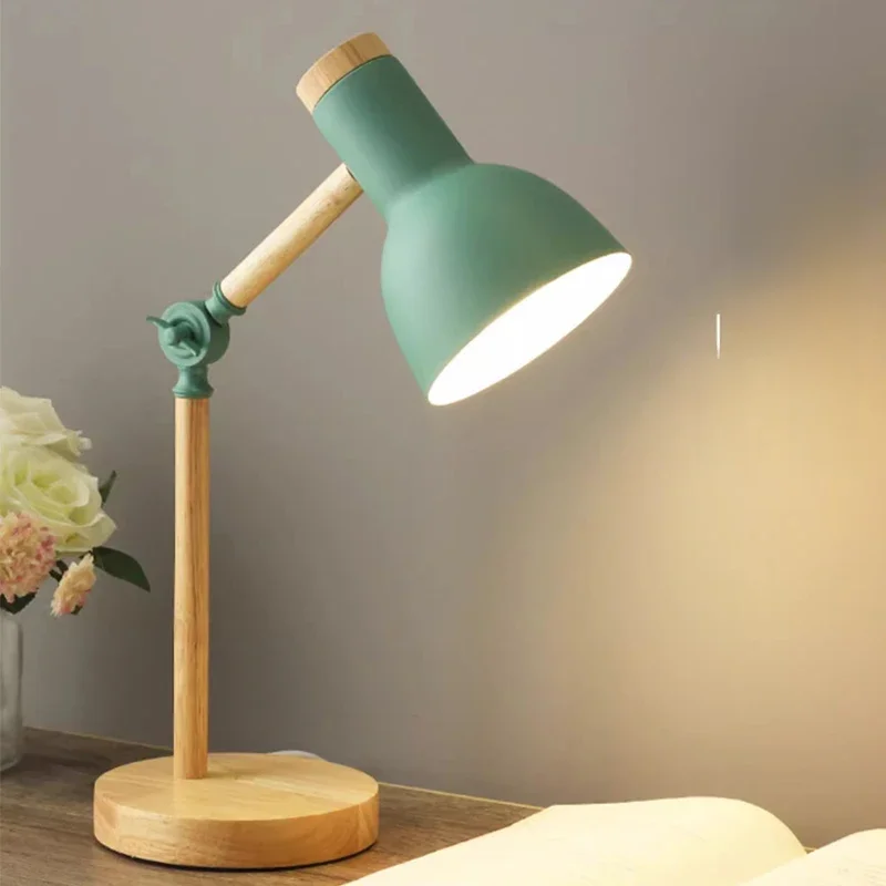 Lampe de Table nordique créative en bois, Art LED, tête tournante, lampe de chevet Simple, Protection des yeux, lampe de lecture et d'étude pour