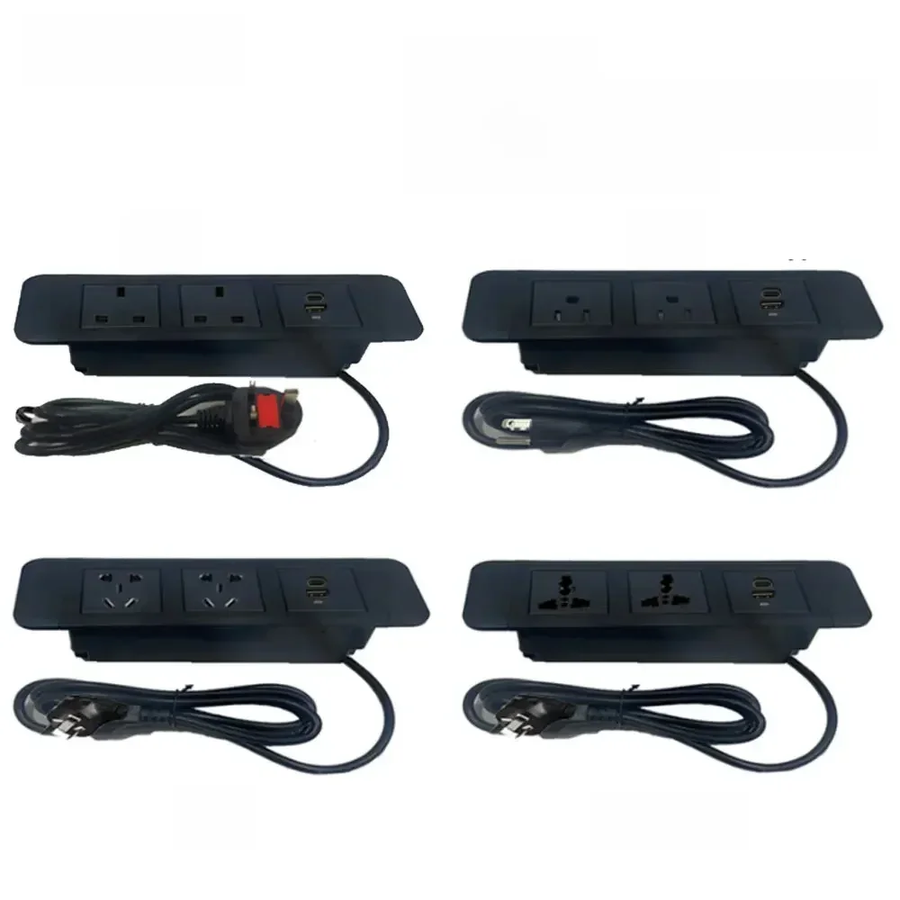 Fiches d'alimentation cachées pour table de chevet, 3 prises, USB intégré, NucleoOffice, bureau, EU, UK, US, AU, 10A, 110V, 220V, noir