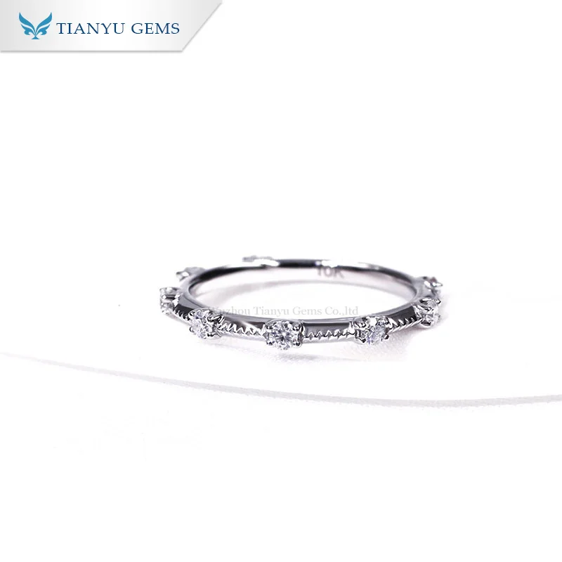 Tianyu Gems 14k/18k White Gold Eternity Rings 2.0mm Round Moissanite Diamond Sparkling Wedding Band Fine Jewelry Women Lady Ring