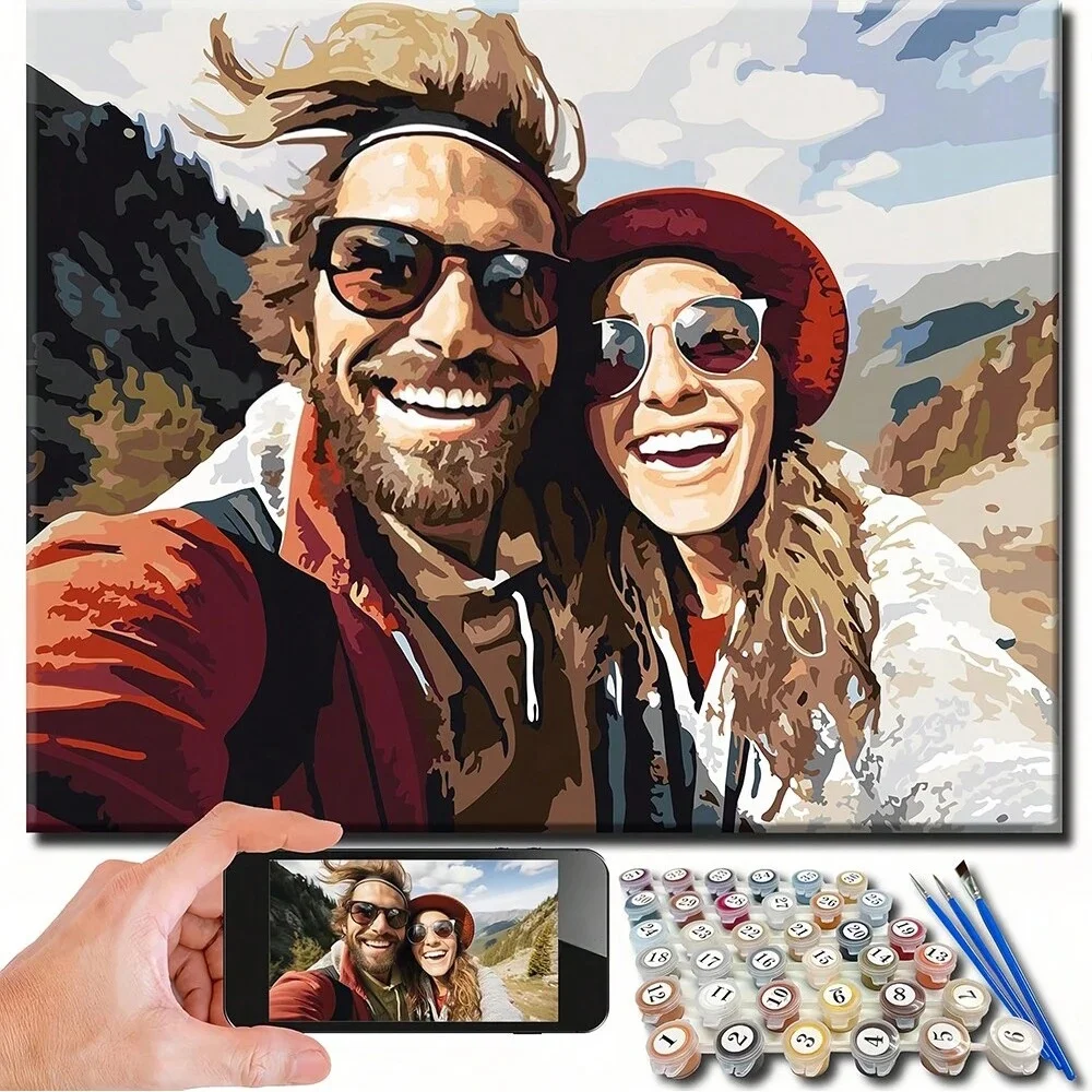 HUACAN Aangepaste fotomaldering op nummer Kits Koppels Reizen Handgeschilderde Diy Gift Home Wanddecoratie - afbeelding 2