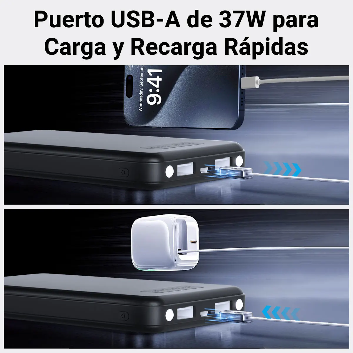 باور بانك محمول أسود 10000 مللي أمبير 37 وات في الساعة شحن سريع 3 منافذ USB وشاشة LED مناسبة لموصلات الهواتف المحمولة والأجهزة اللوحية من النوع C #6