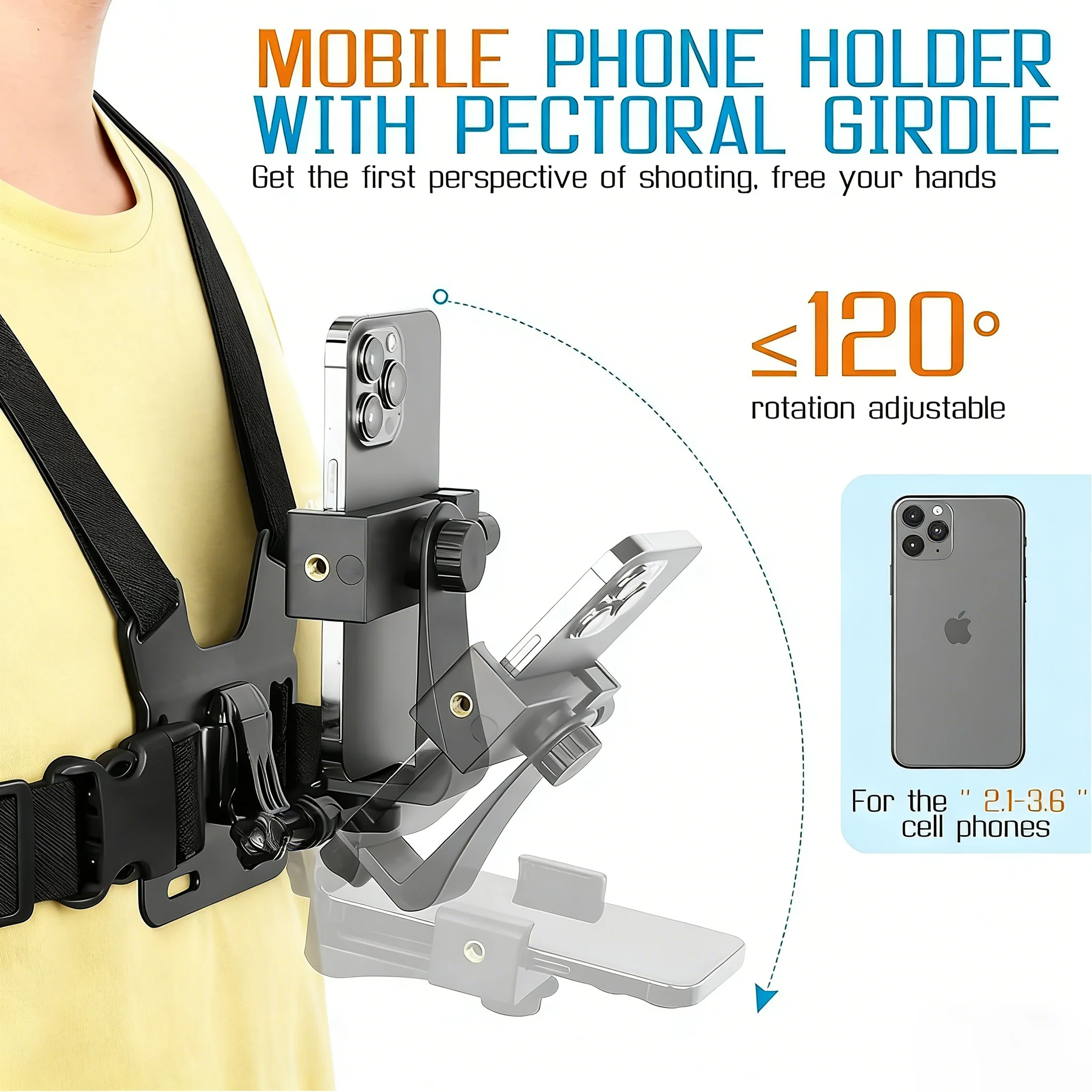 Adjustable Headband and Chest Band Shooting Stand for Mobile Phones and Action Cameras Compatible with Gopro Dji and More