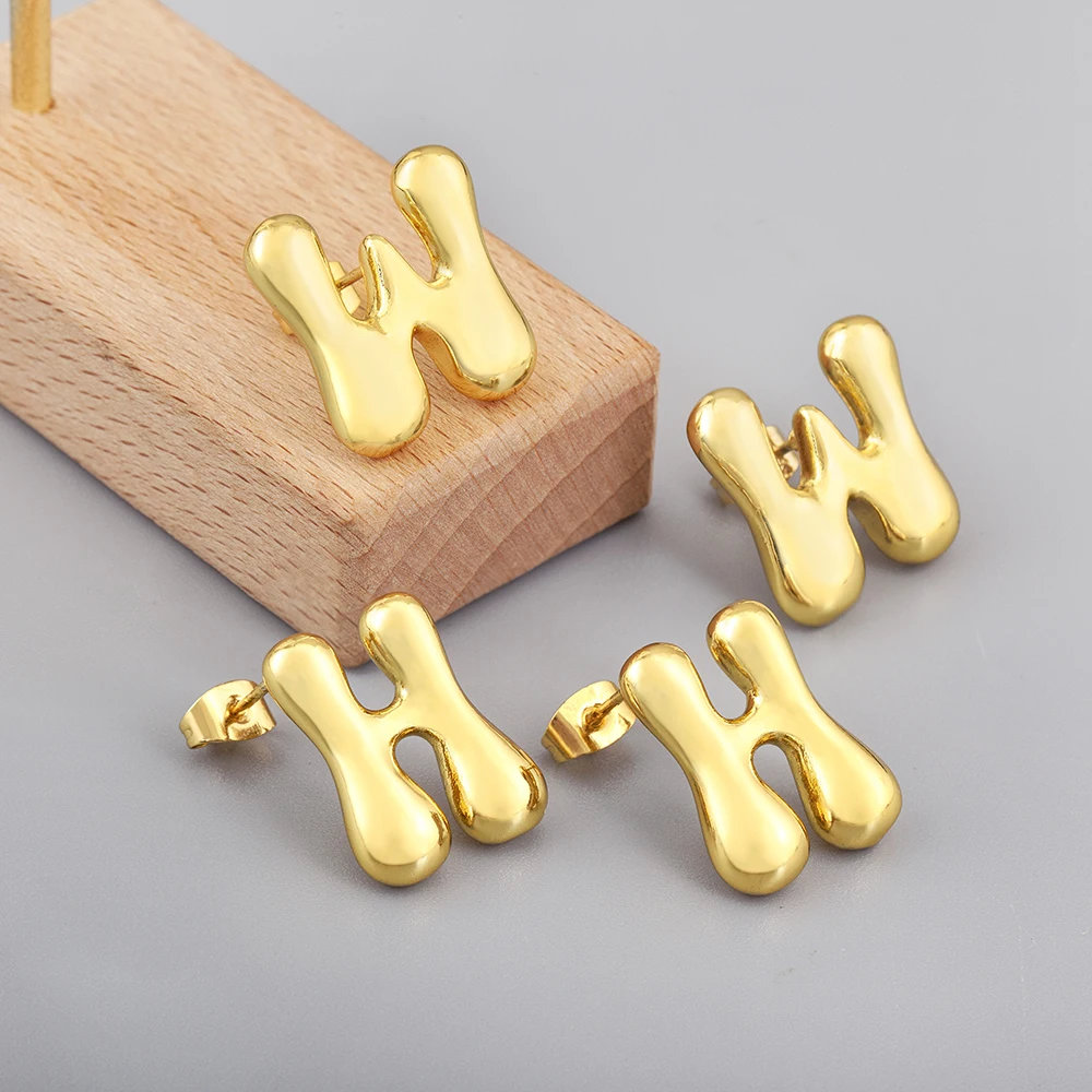 Nidin New Trendy 26 A-Z Letters Initial Alphabet Stud Earrings For Women Personality Design Ear Jewelry Wholesale Accessories