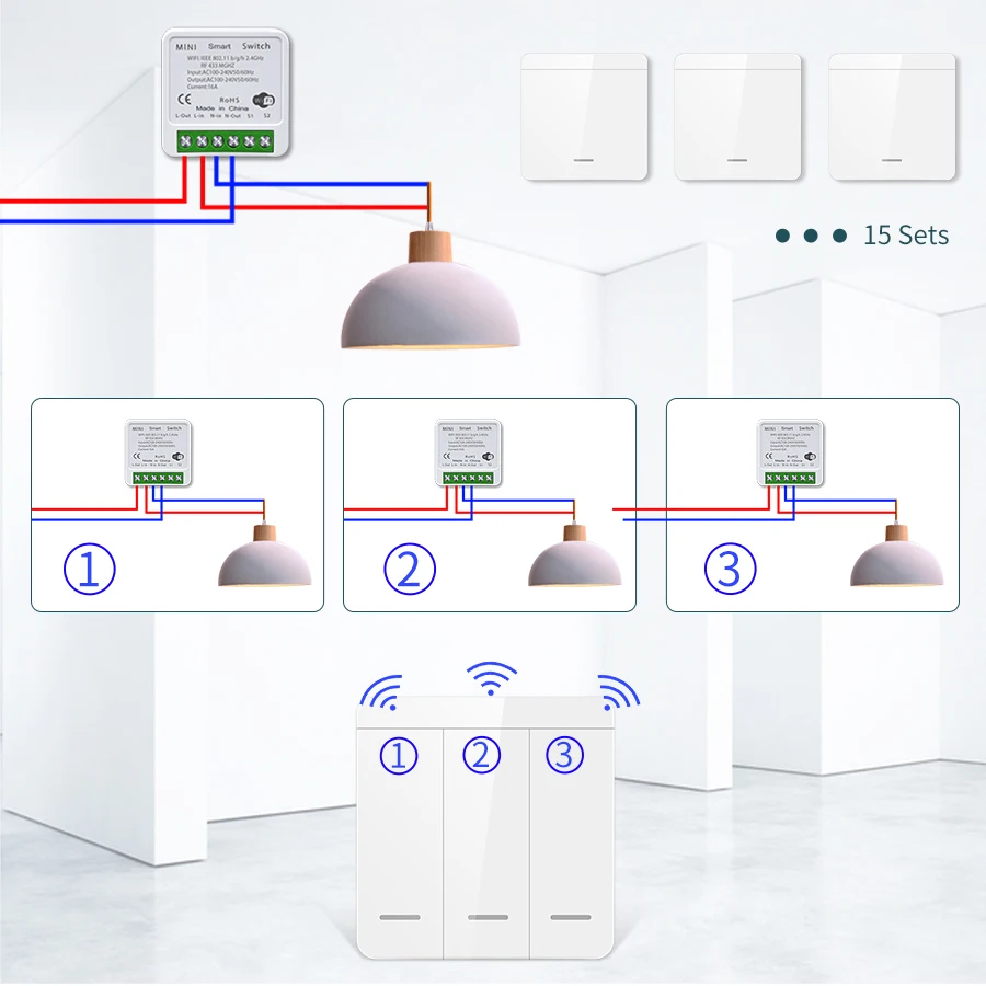 16A Tuya WiFi DIY Smart Switch Power Monitor Smart Home Wireless 433mhz Light Switch House Improvement Self-Power Remote Control