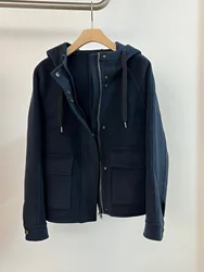 Double layered casual high quality hooded cashmere jacket