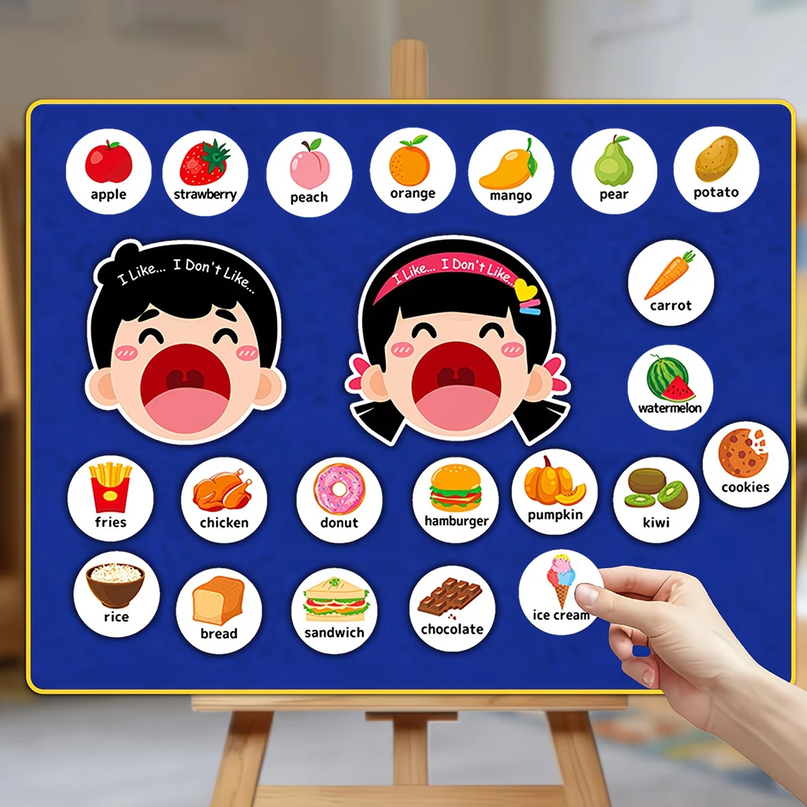 Food Preference Sorting Felt Set, Food Word Matching Game, Language Learning Tool, English Flashcards, Back To School