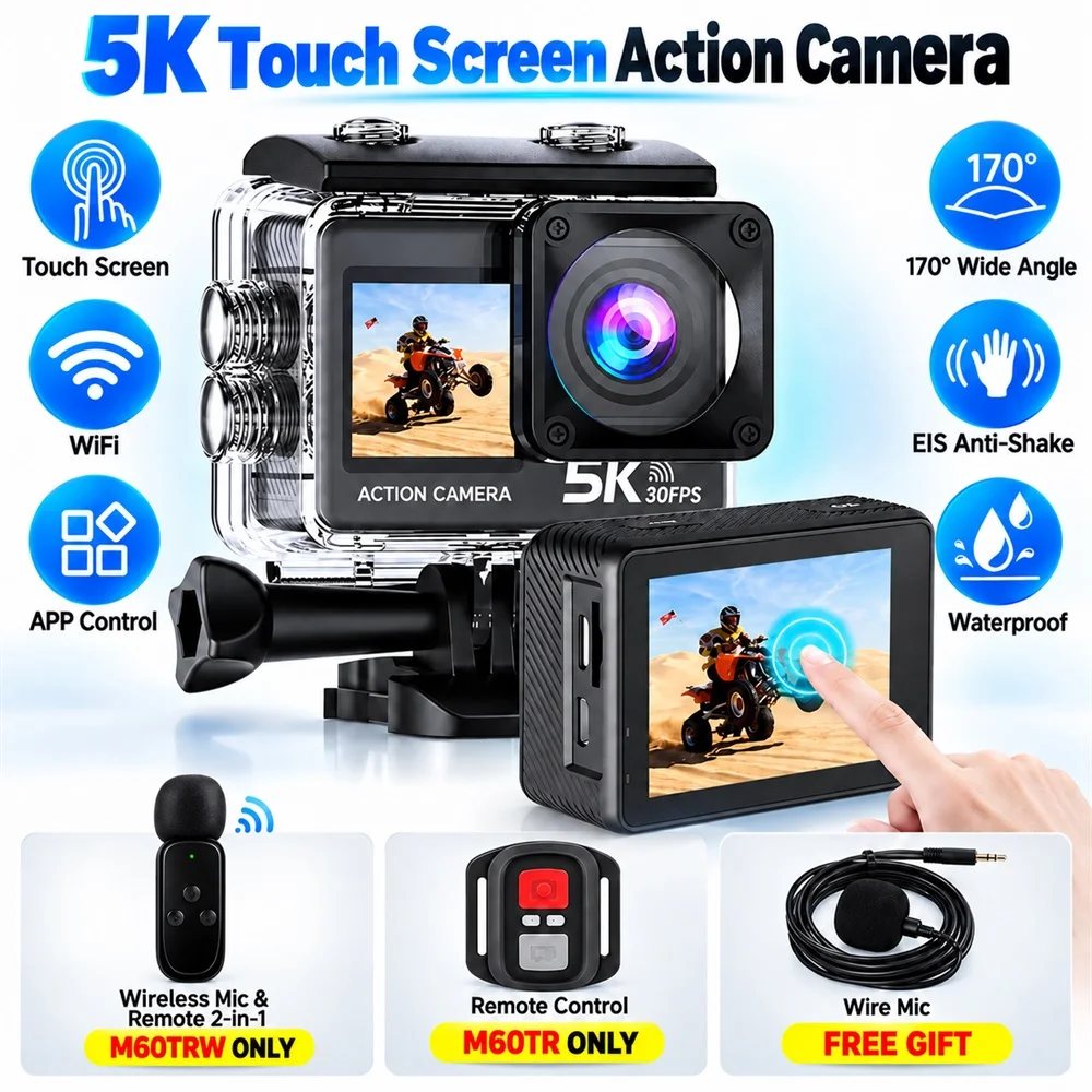 Kamera sportowa 5K 4K60FPS EIS 48MP Wi-Fi Podwójny ekran 170D 8X Zoom Przedrekordowanie 30M Wodoodporna Kamera Sportowa z Obiektywem Sony IMX576 — zdjęcie produktu 7