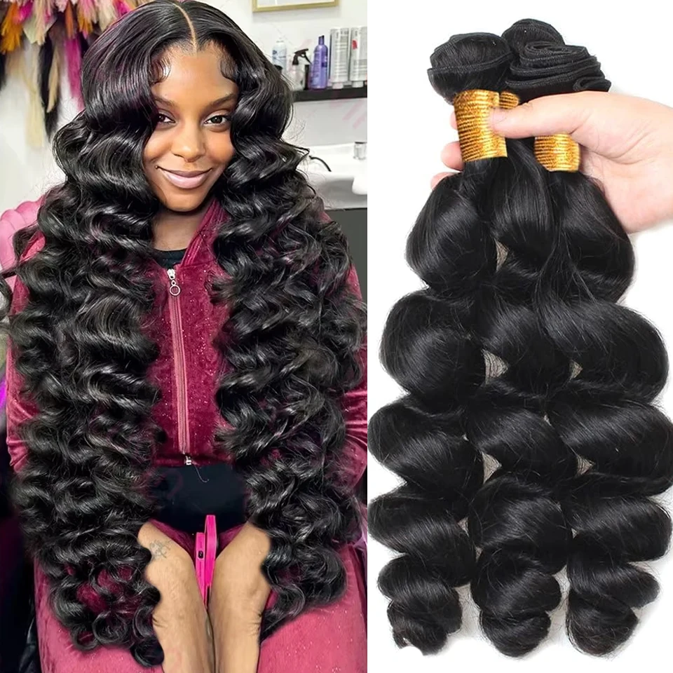 Loose Wave 28 30 Inch Brazilian Raw Virgin Unprocessed 100% Human Hair Loose Deep Wave Extensions 1 3 4 Bundles Deals Weft