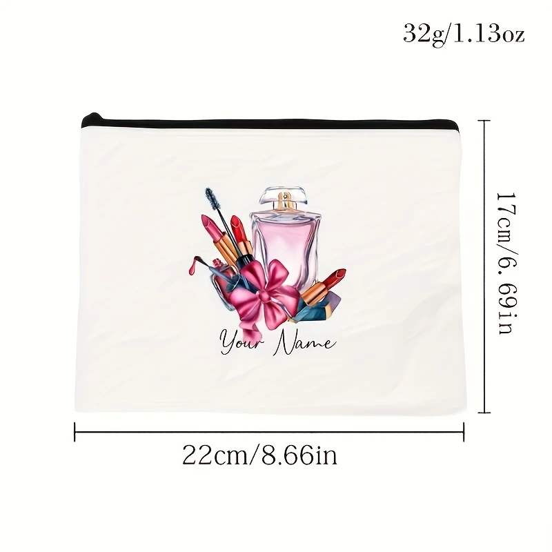 A Customizable Makeup Bag - Personalized with a Name, Featuring a Design with Makeup Brushes And Perfume