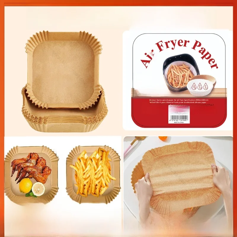 Papier de cuisson pour friteuse à Air jetable, carré et rond, plaque de Barbecue, tapis antiadhésif, four de cuisine, outil en papier absorbant l'huile