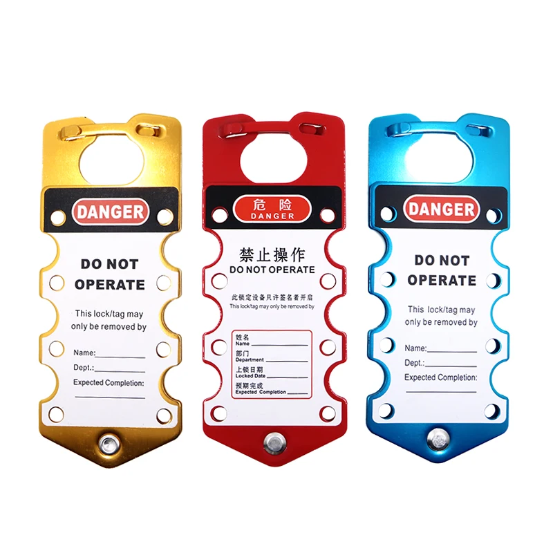 Anodized Aluminum Safety Lockout Hasp with Tagout Labeled Pry Spark Proof 6 Holes Multiple Inoperative Hazardous Energy Control