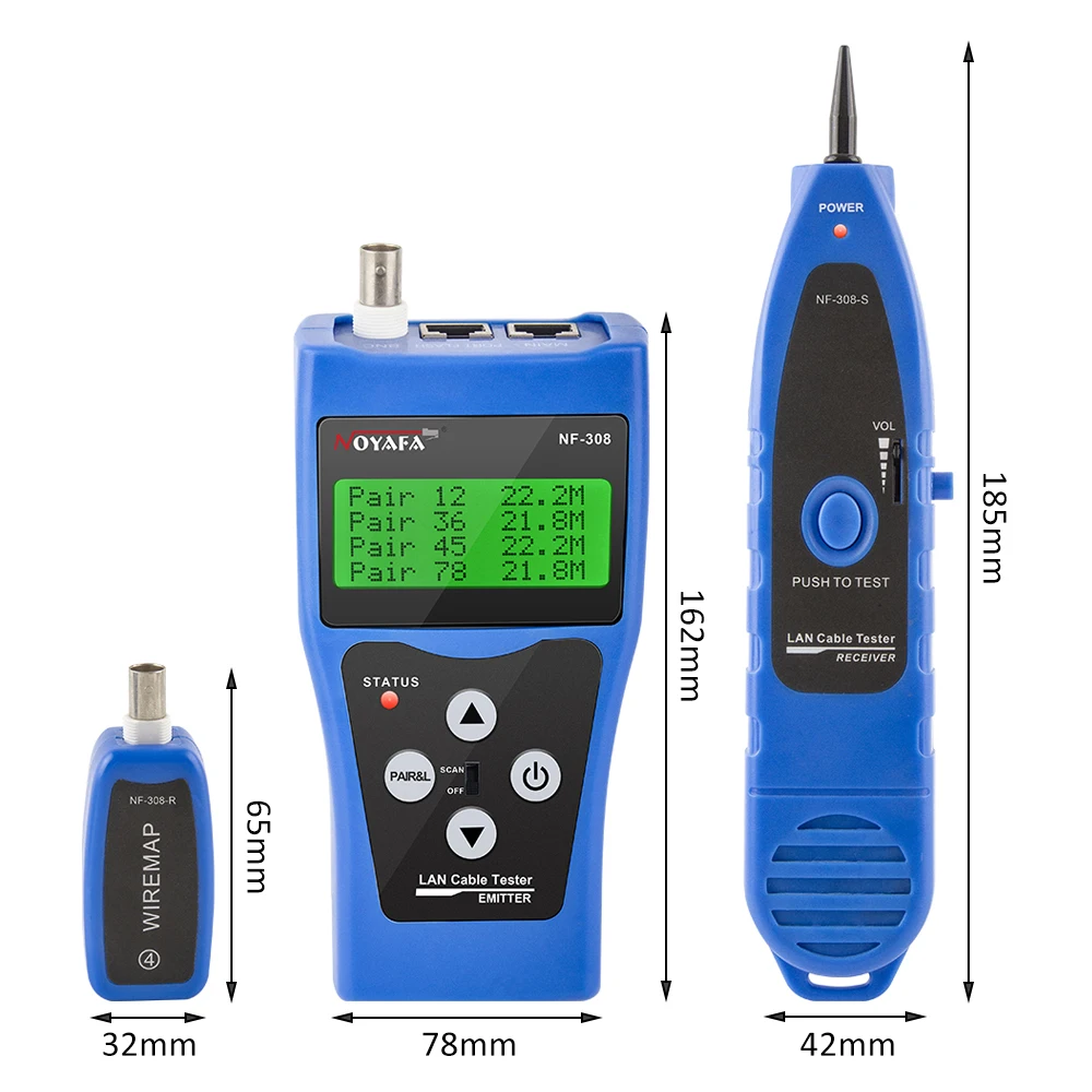 NOYAFA NF-308 Network Cable Tester RJ45 RJ11 Metal Wire Tracker USB BNC Cable Line Finder Measure Network Cable Length Test