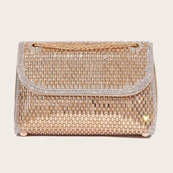 Women's Shoulder Bag Full Rhinestone Shiny Gold Clutch Bag Party Evening Bag Fashion Handbag Silver Square Purse