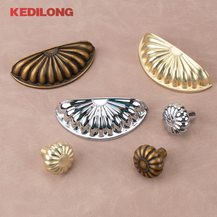 KEDLO French luxury silver shell handle kitchen cabinet gold handle retro color Pull handle furniture hardware drawer handle
