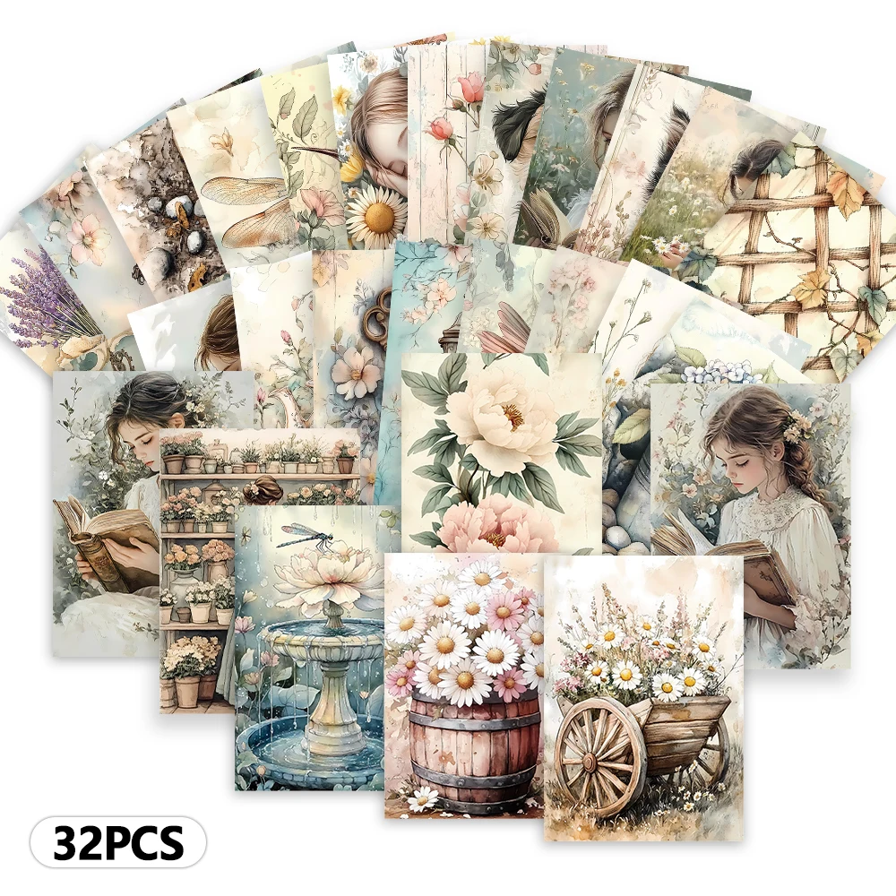 32 Stück, Vintage-Postkarten mit heilenden Blumen, Raumdekoraufkleber, Broschürenmaterialien, Andenken, Sammlerstücke und Versand