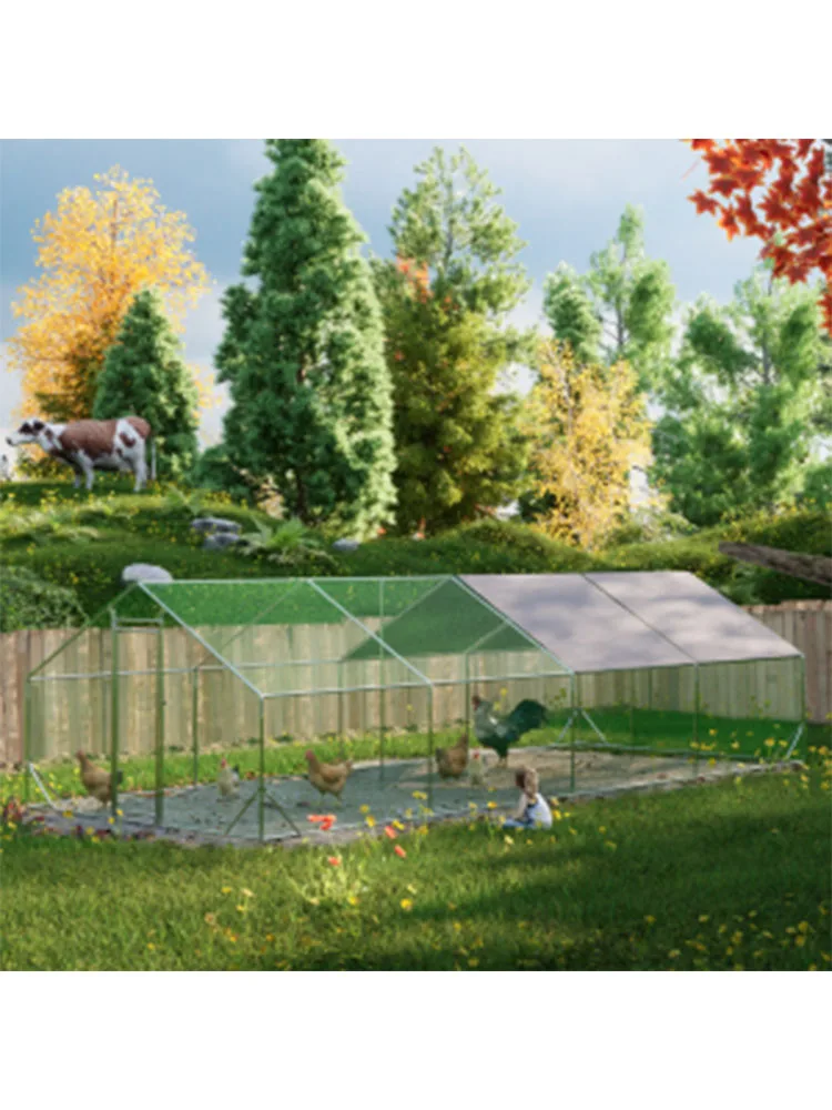 

Большой металлический курятник с вольером, оцинкованная сетка, водонепроницаемое и УФ-стойкое покрытие, 10'x26'x6.56'