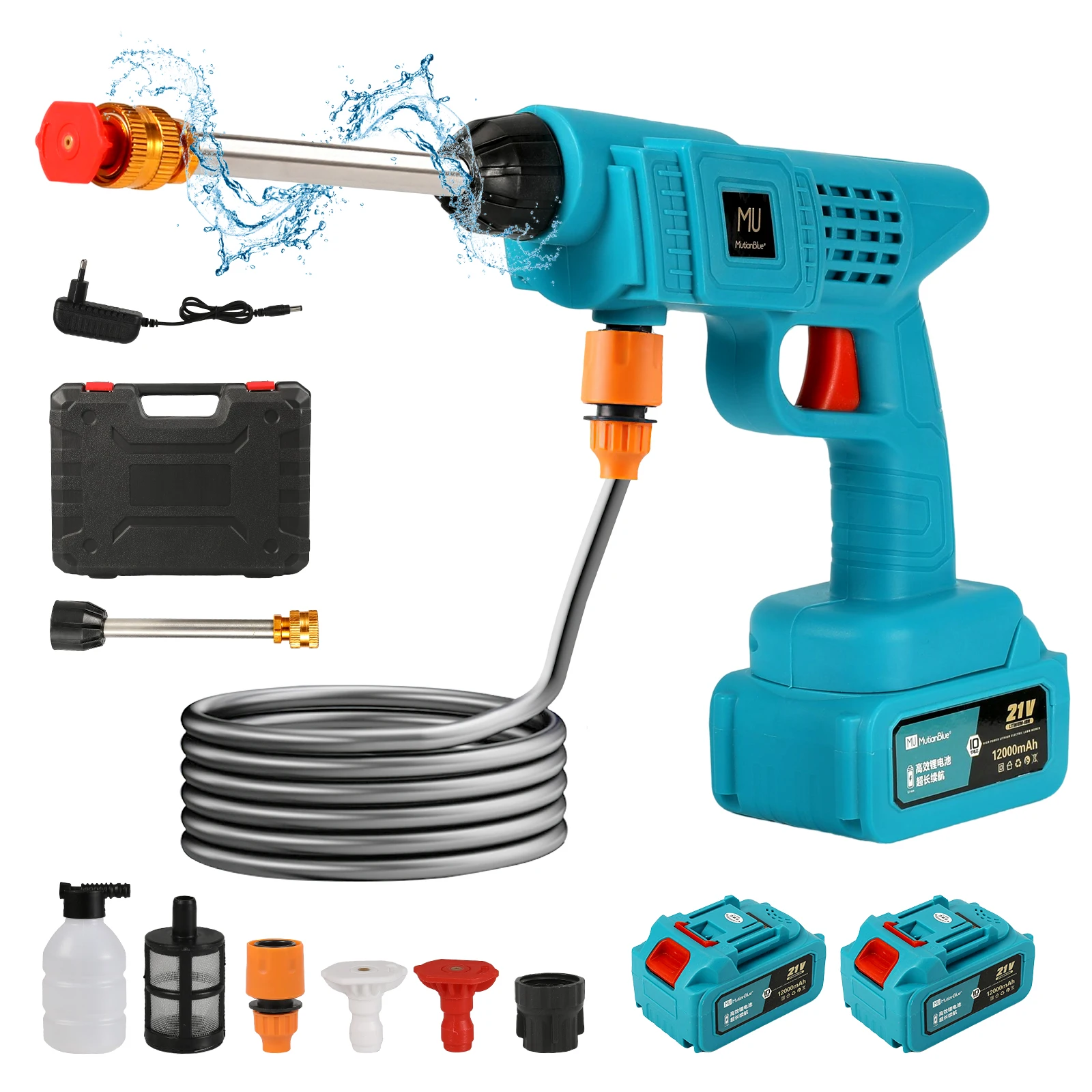 Pistolet de nettoyeur haute pression sans fil 30BAR avec batterie 12000mAh pour piles Makita 21V, tuyau Flexible de 10m, idéal pour les voitures et les jardins