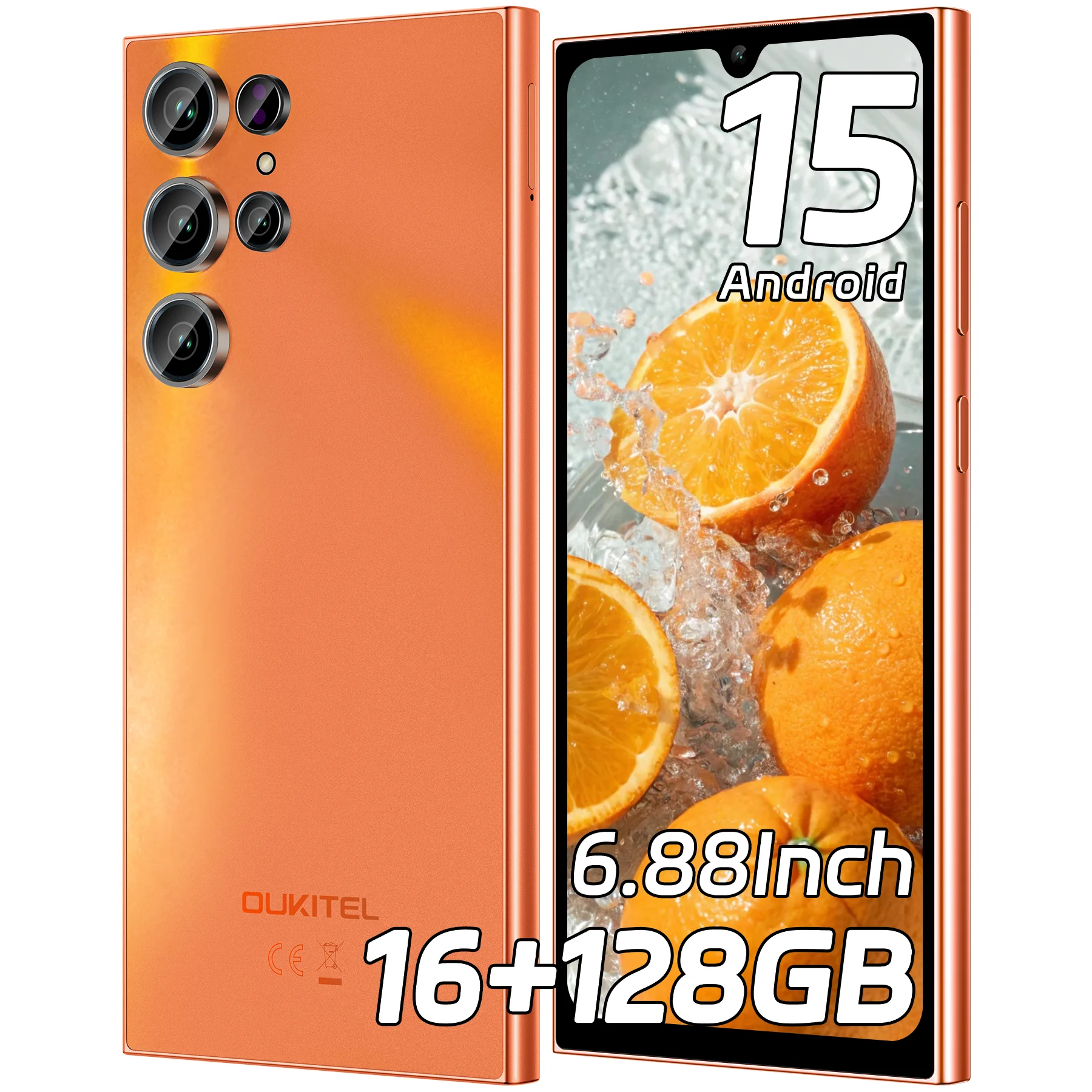 OUKITEL C61 Entsperrtes Handy 2025 - Android 15, 6,88" Display Smartphone, 16GB+128GB/1TB, 5150mAh Akku, 13MP Kamera, 4G Dual-SIM-Handy, Fingerabdruck/Gesichtsentsperrung/GPS/BT5.0
