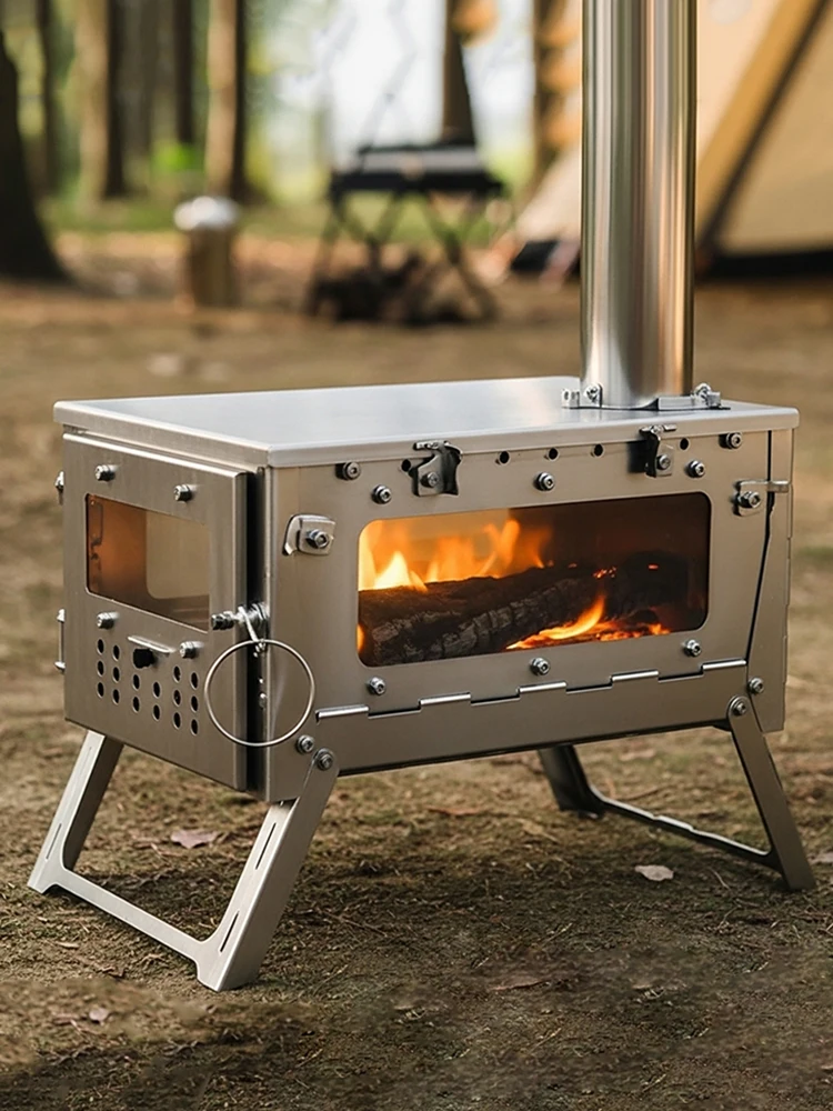 Poêle à barbecue pliant Camping poêle à bois pliable en acier inoxydable tente chauffage Portable cuisine en plein air randonnée équipement de survie
