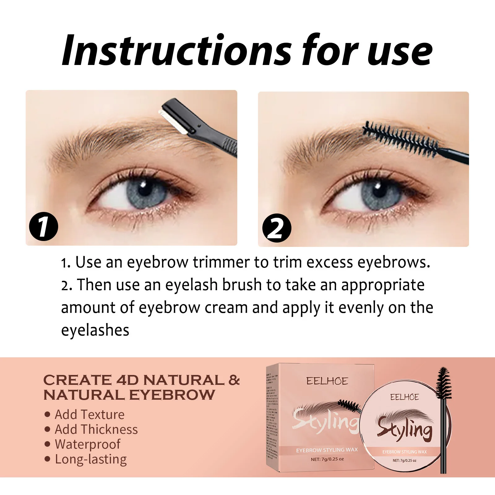 Eyebrow Styling Wax Wild Eyebrow Styling with Brush Waterproof Lasting Brow Pomade Quick-drying Stereo Brown Eyebrow Enhancer 7g