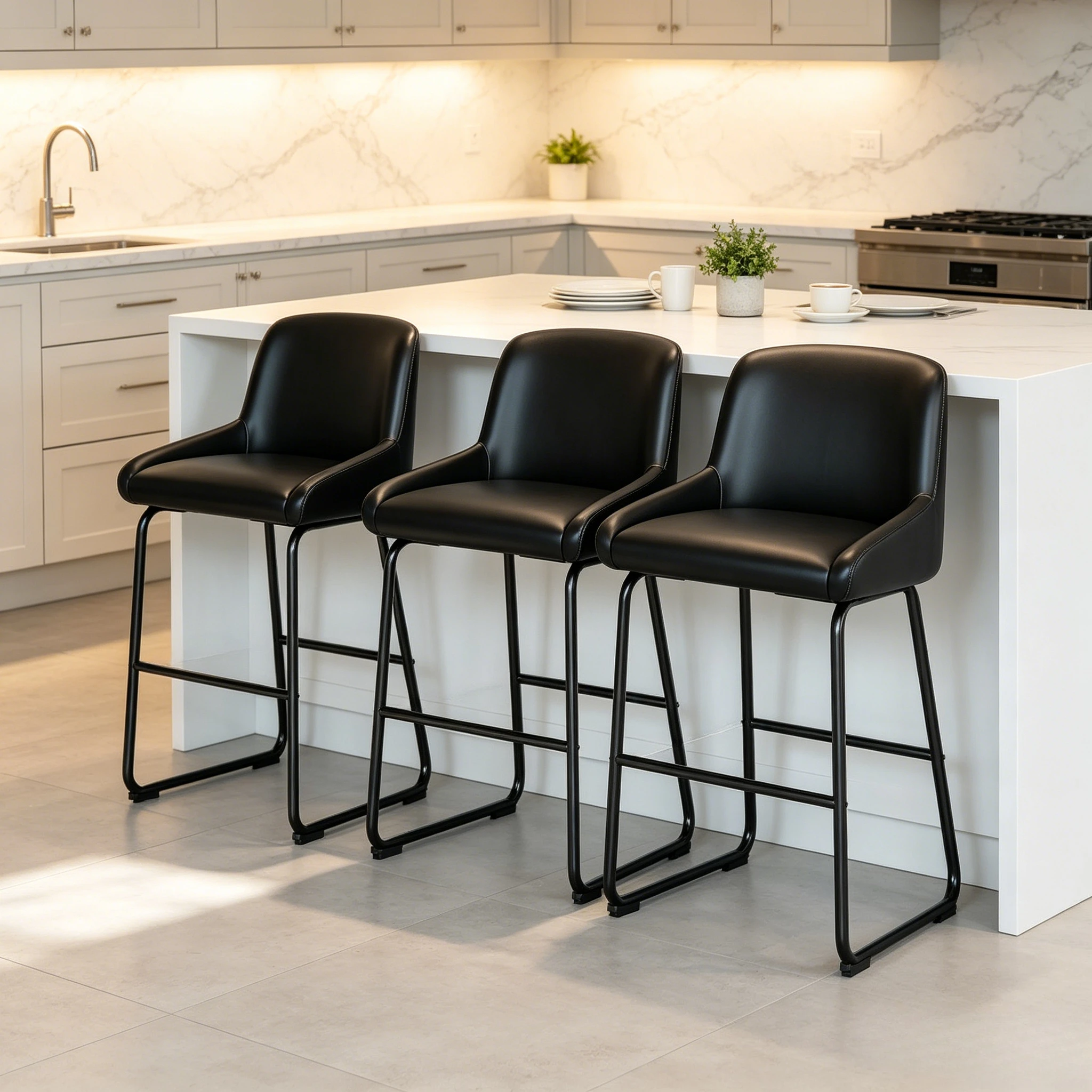Tabouret de bar avec dossier, chaise de bar avec structure métallique robuste et assise rembourrée en cuir, tabouret de bar avec hauteur d'assise de 68 cm, tabouret de cuisine en similicuir pour la cuisine, le salon et le bar