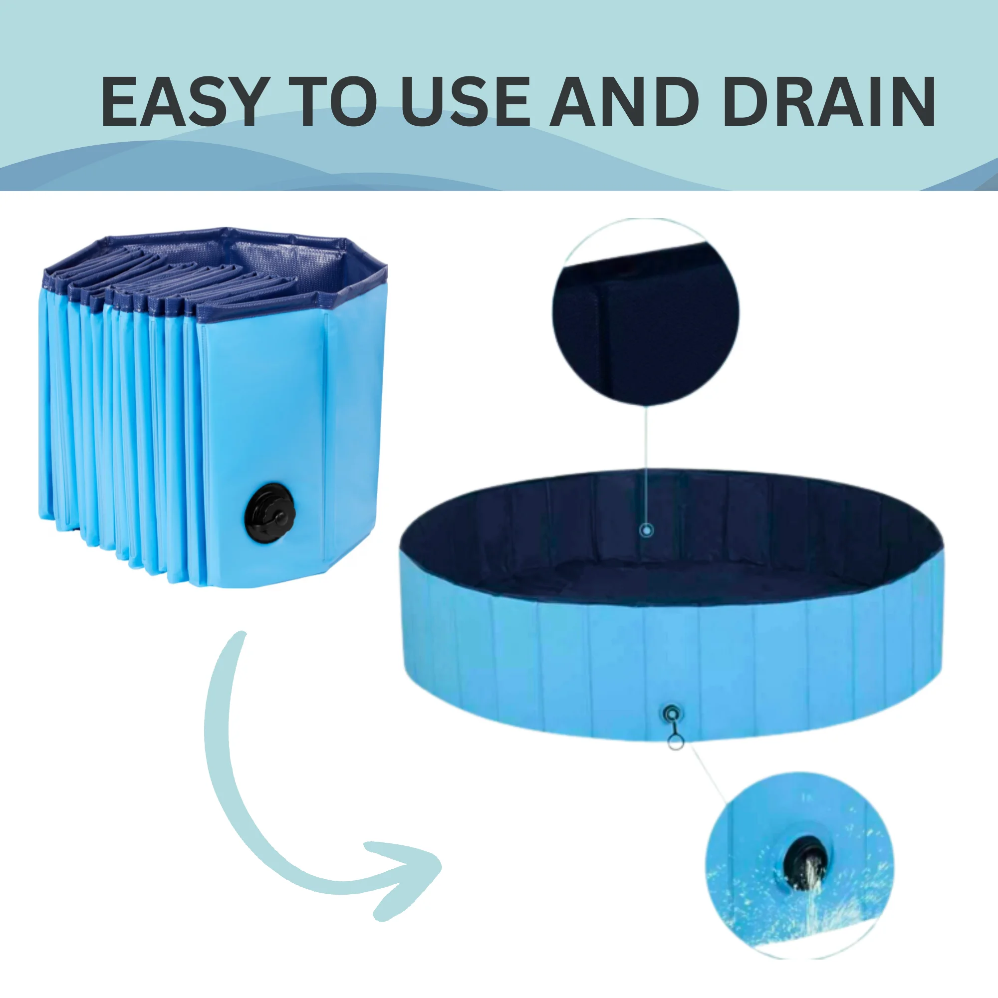 SummerPawz قابل للطي، بلاستيك صلب، حمام سباحة محمول للكلاب، X-Large، 63 بوصة × 12 بوصة، أزرق مخضر #3