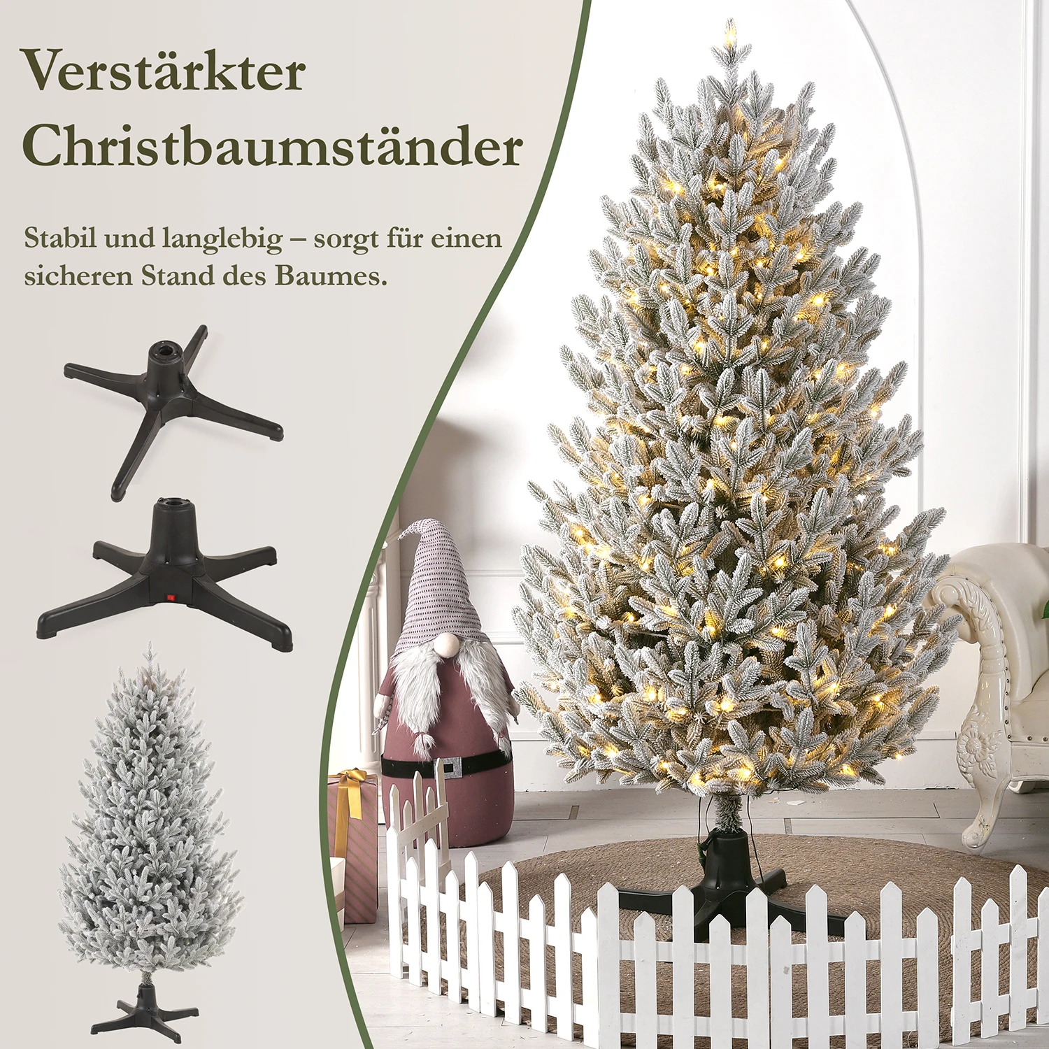 180 cm PE Mini weiße Schnee künstliche Weihnachtsbäume mit drehbarer Basis, 5992 Spitzen, 220 LED-Leuchten, Weihnachtsbaum-Party-Dekoration – Detail 6