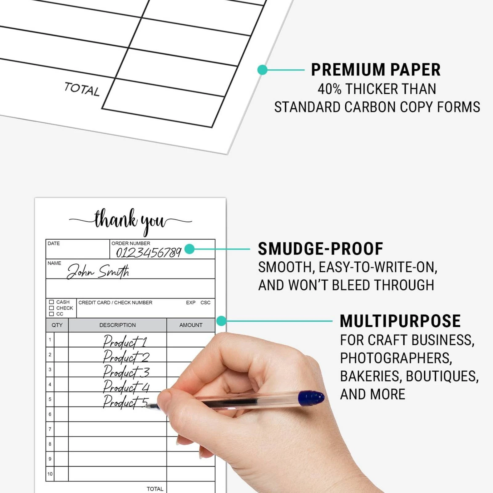 Carbonless Duplicate Form Carbonless Copy Paper Order Pad Payment Record Two Part Receipt for Office