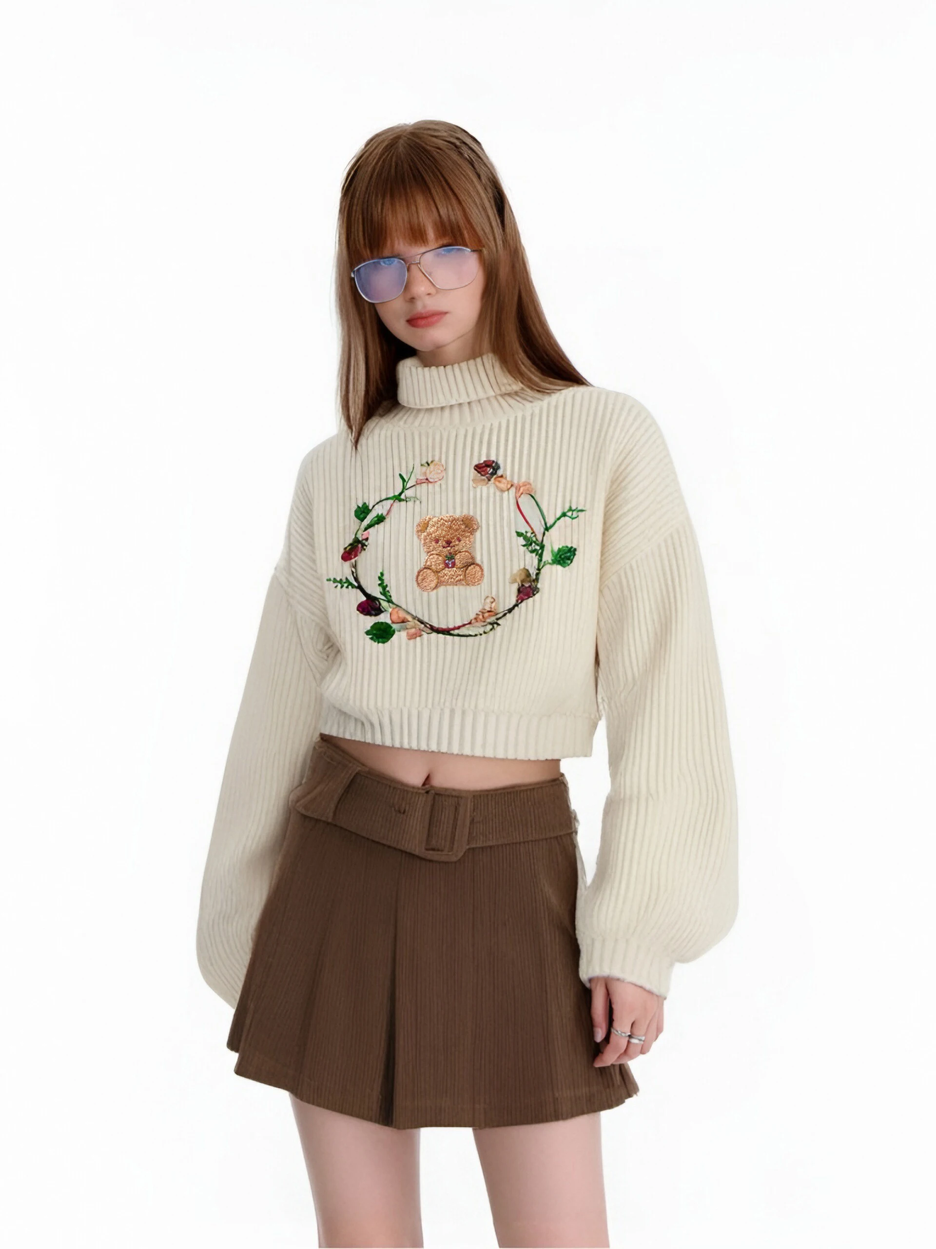 Suéter cálido de cuello alto para mujer, Jersey informal con bordado de oso, grueso, el más fácil de combinar, Top liso con temperamento, moda de otoño e invierno, 2024