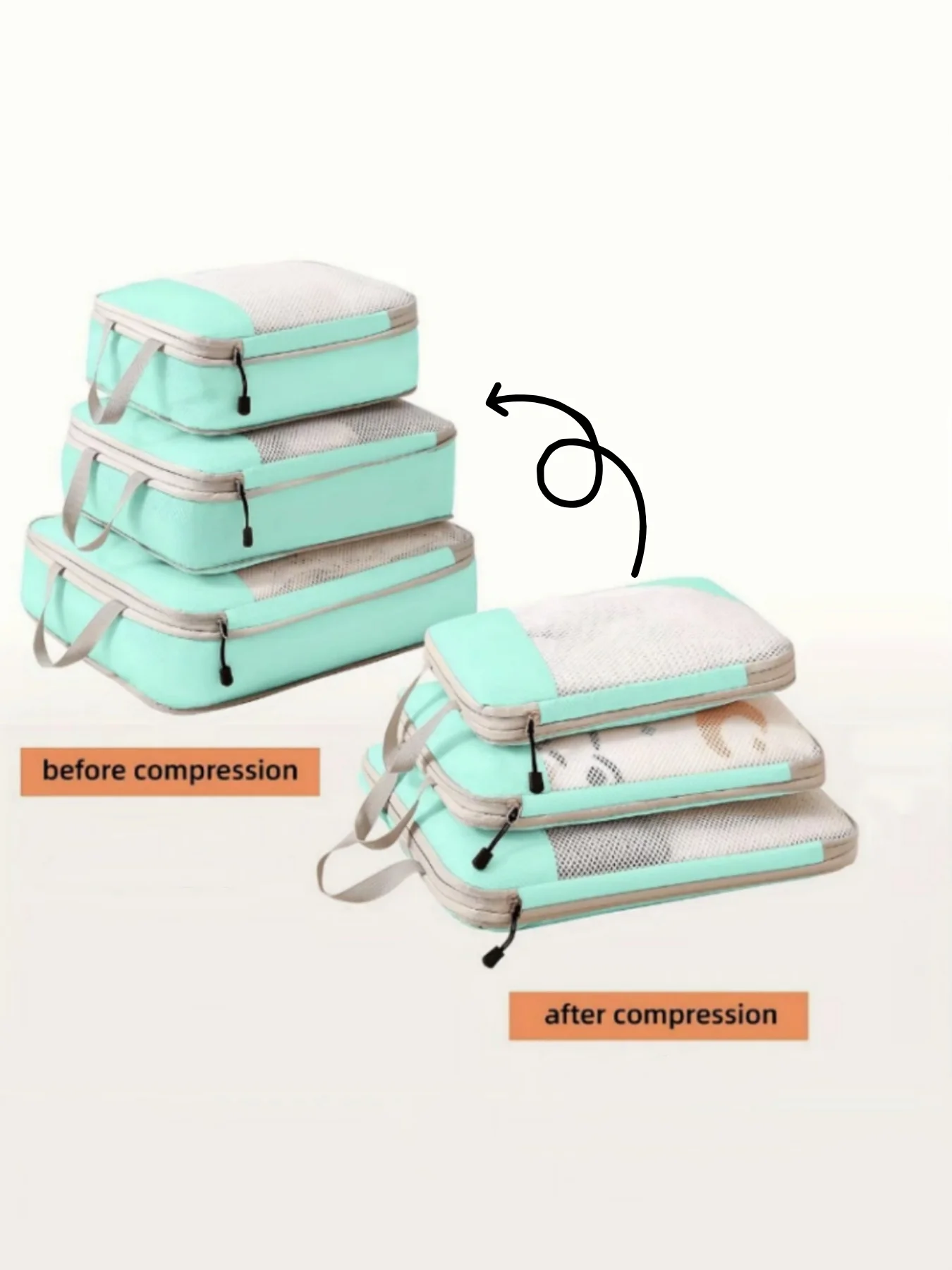 Set van 3 samendrukbare verpakkingen Reisopbergzakken Kubussen Waterdichte koffer Nylon Draagbaar met handtas Bagage-organizer