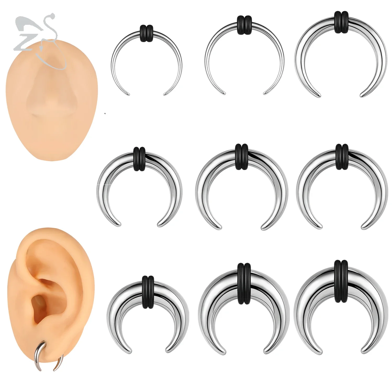 ZS 1PC 2G/4G/6G C Shape Buffalo Horn Nose Piercing Stainless Steel Pincher Septum Ring Punk Rock Stretcher Expander 8/10/11/12mm — zdjęcie 2